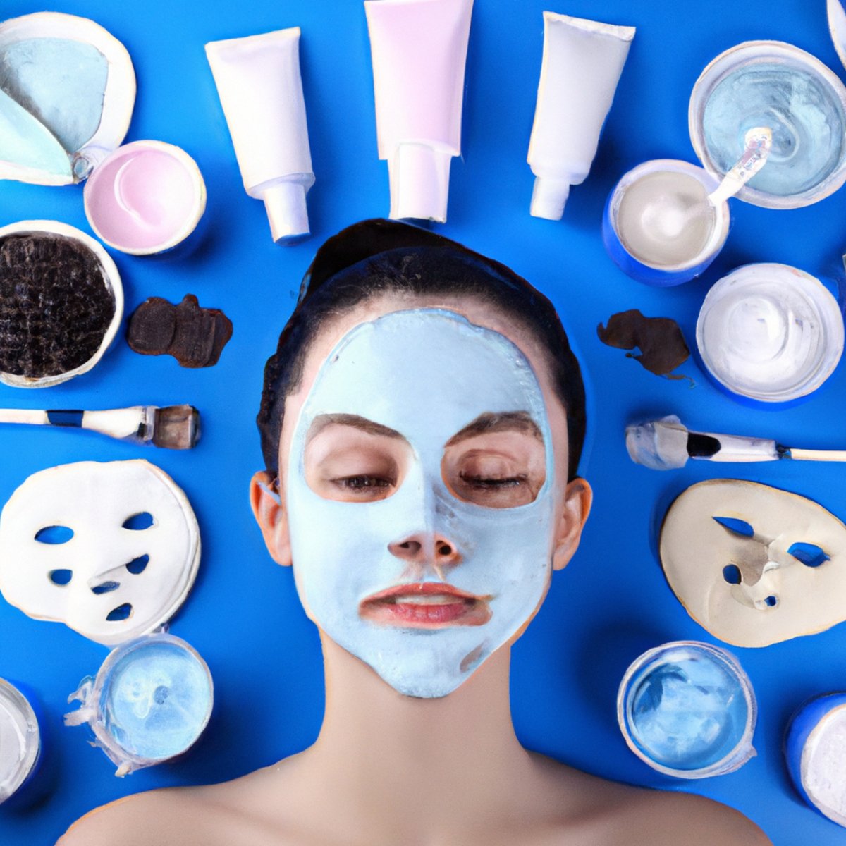 Vibrant assortment of face masks and skincare tools on clean surface, showcasing multi-masking technique.
