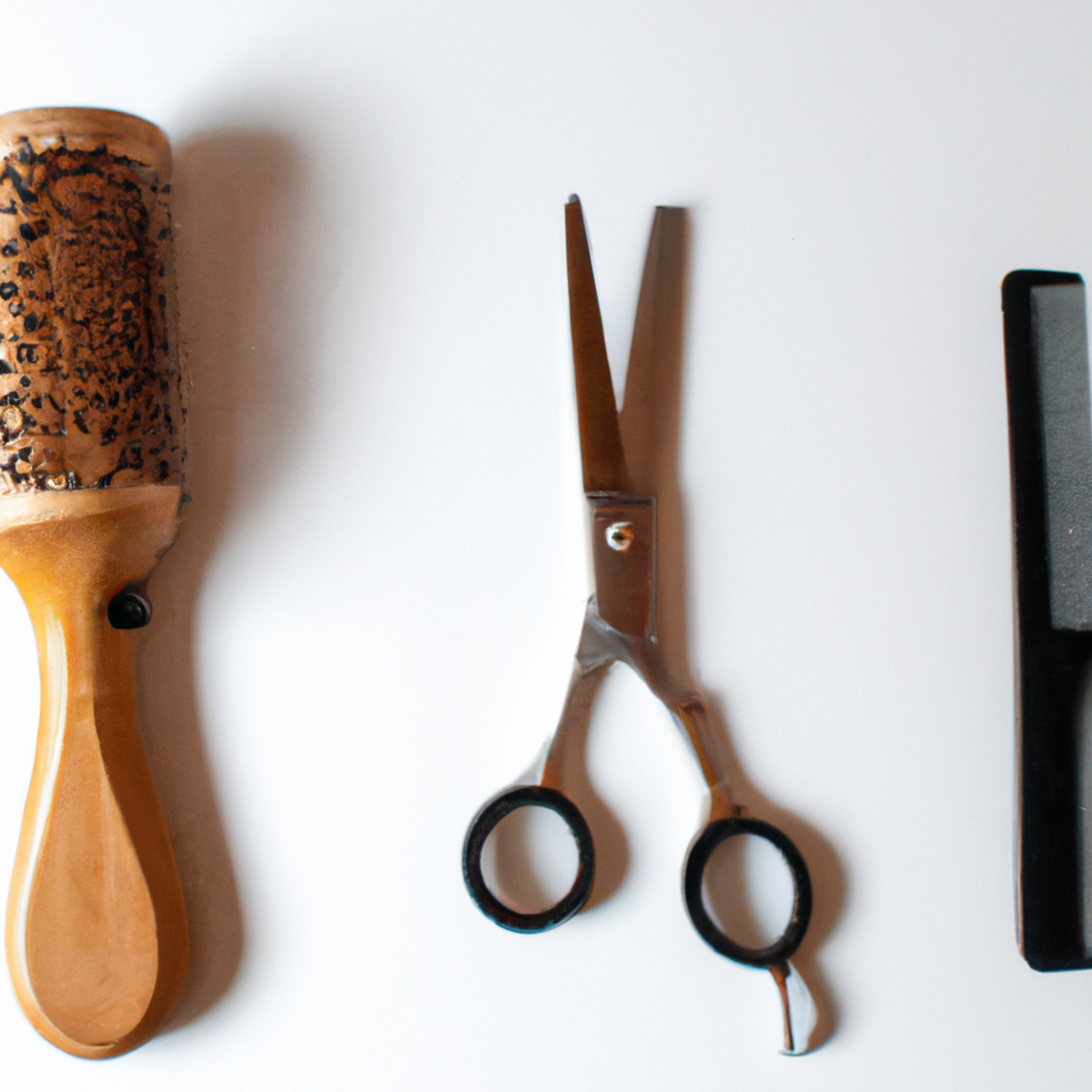 Professional hair care tools and products for men. Comb, scissors, clipper, and styling product on white background.