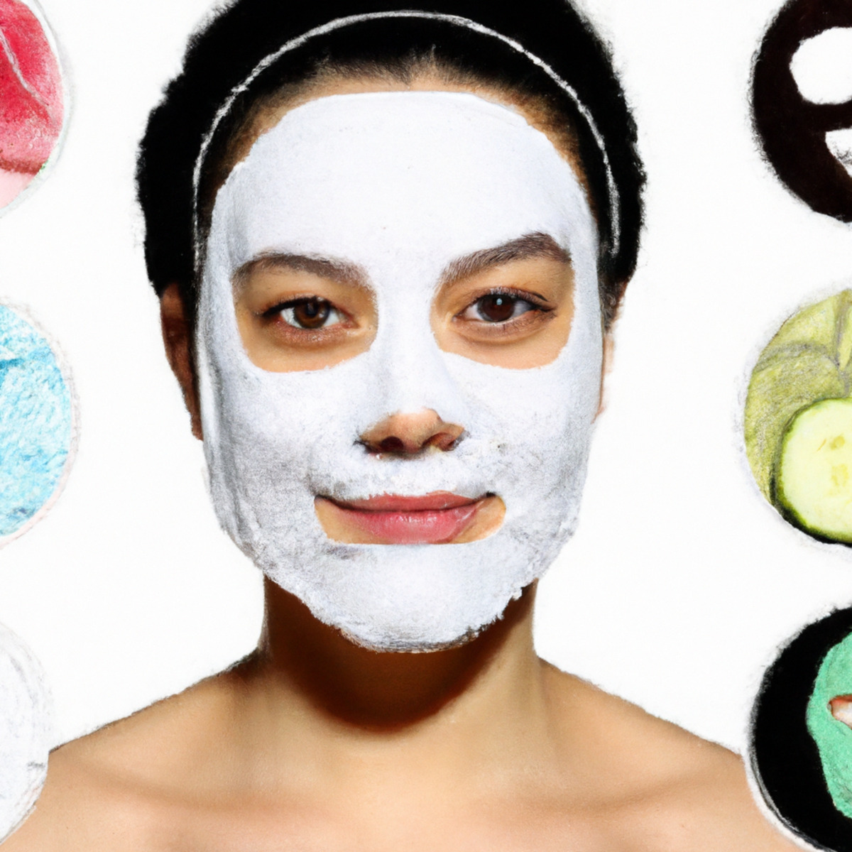 Multi-masking - Assorted face masks and tools on white background, showcasing vibrant colors and emphasizing proper application.