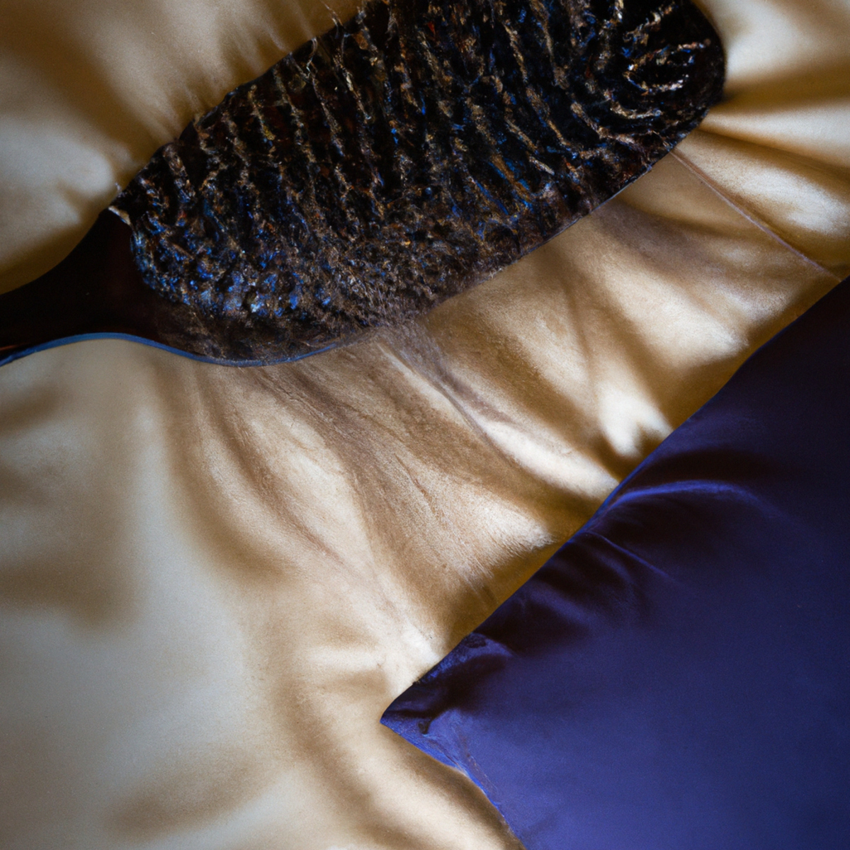 Silk pillowcase, hairbrush, and hair strands - simple and elegant objects central to the article's topic.