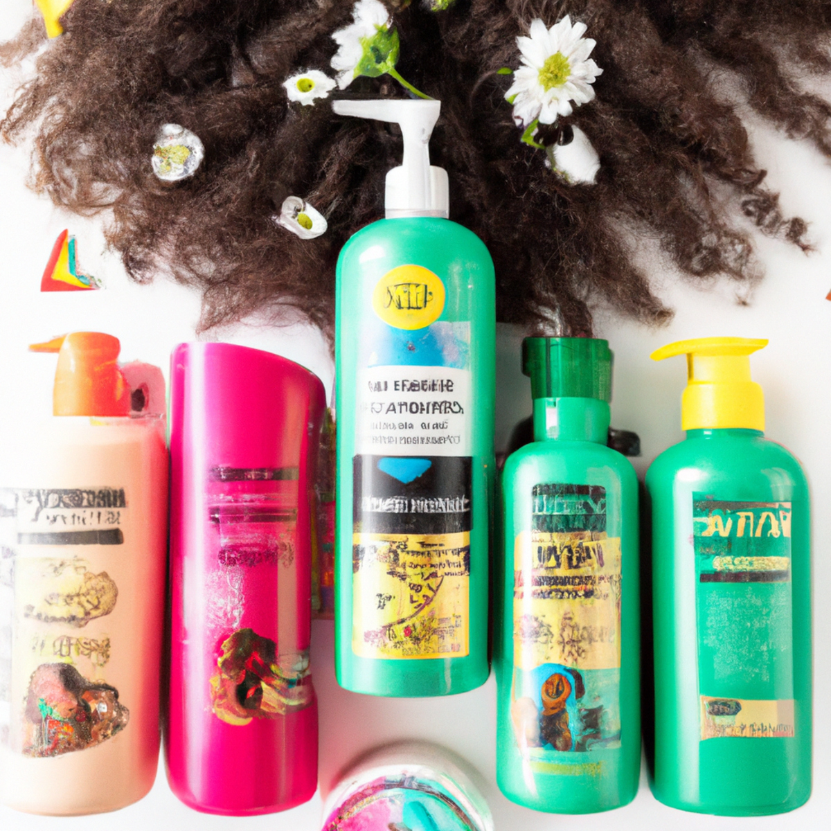 Collection of curly hair care products, including sulfate-free shampoo, conditioner, curl cream, gel, and leave-in conditioner.