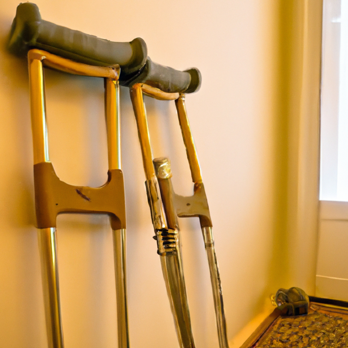 Photo showcasing resilience and adaptation: crutches, books, and wheelchair symbolize strength, knowledge, and adaptability -Ataxia Telangiectasia