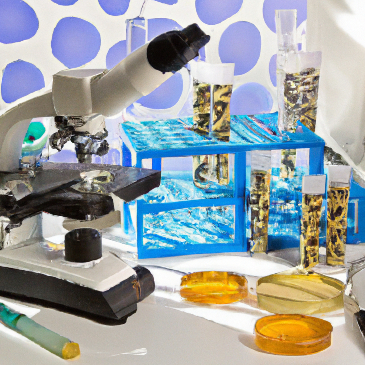 Close-up of medical research laboratory with scientific equipment and tools neatly arranged, highlighting meticulous nature of Leopard Syndrome research.