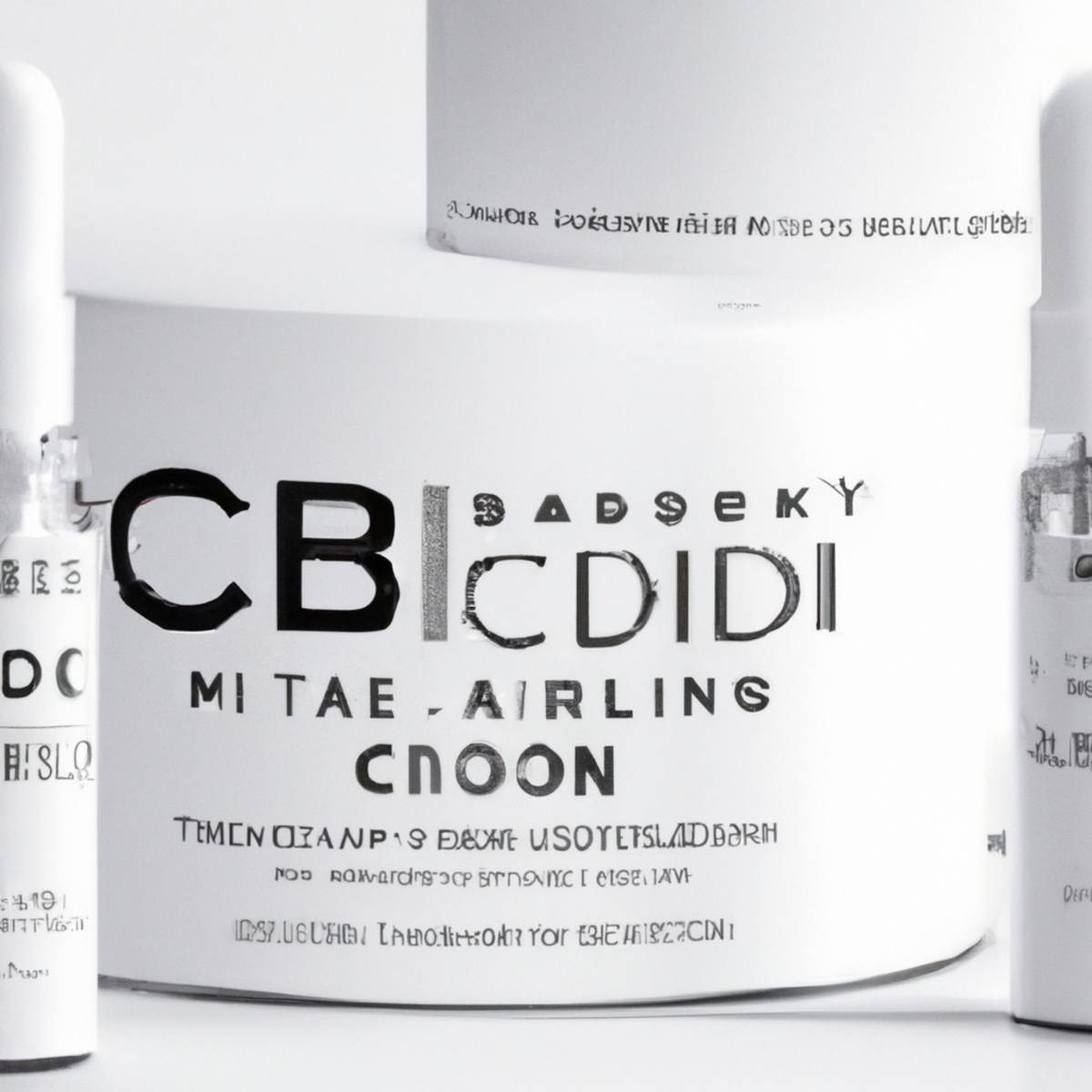 CBD-infused skincare products on marble countertop, showcasing elegance and transformative benefits of cannabidiol.