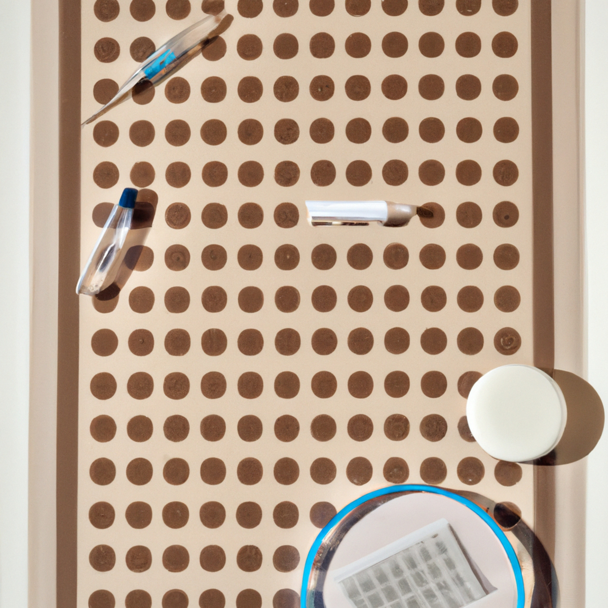 Close-up of table with allergy testing tools: allergen vial, syringes, forms, magnifying glass, microscope. Meticulous process of skin allergy testing.