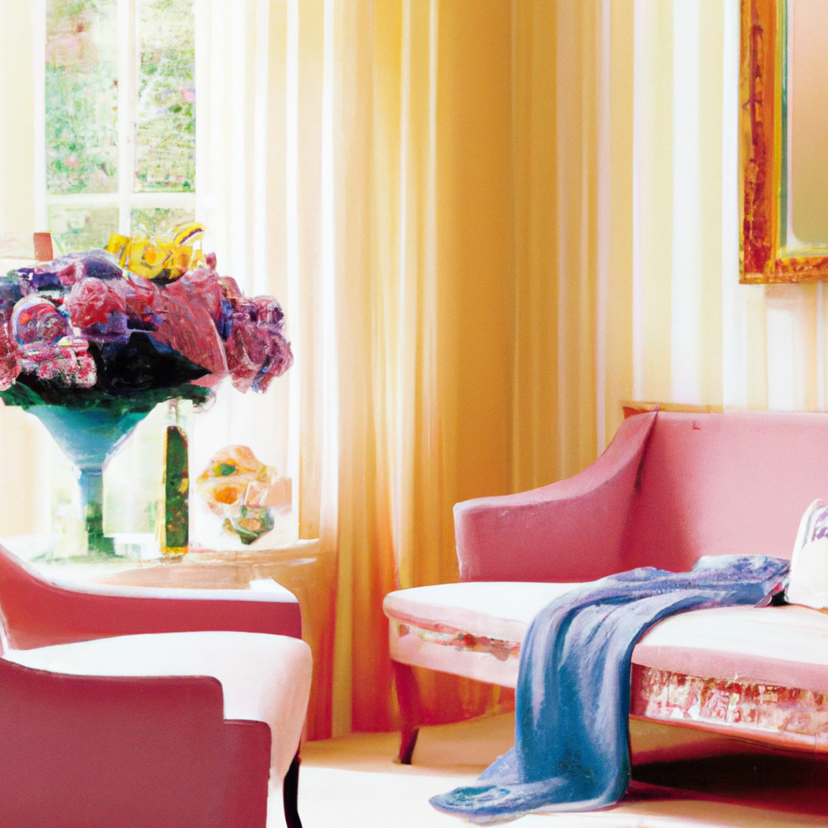 Tranquil room with flowers, armchair, essential oils, and diffuser, symbolizing nurturing mental well-being.