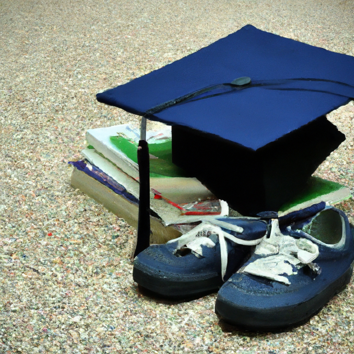 Sneakers, cap, books, compass, calendar, and pen symbolize growth, education, challenges, planning, and aspirations in children with Hurler Syndrome.
