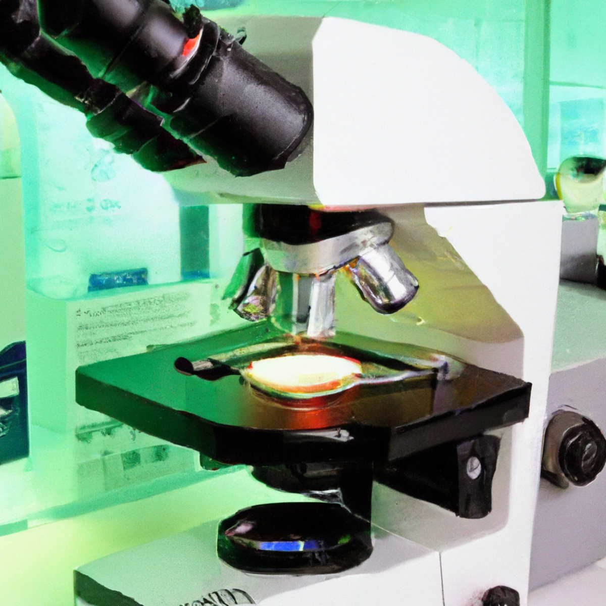 Vibrant microscope slide displays mucopolysaccharidoses sample, showcasing progress in treating the condition.