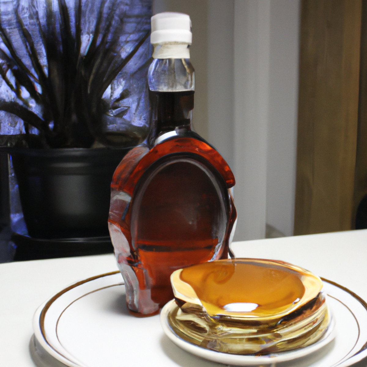 Serene breakfast table with fluffy pancakes, vintage syrup bottle, and delicate floral patterns, inviting readers to explore MSUD stories -Maple Syrup Urine Disease (MSUD)