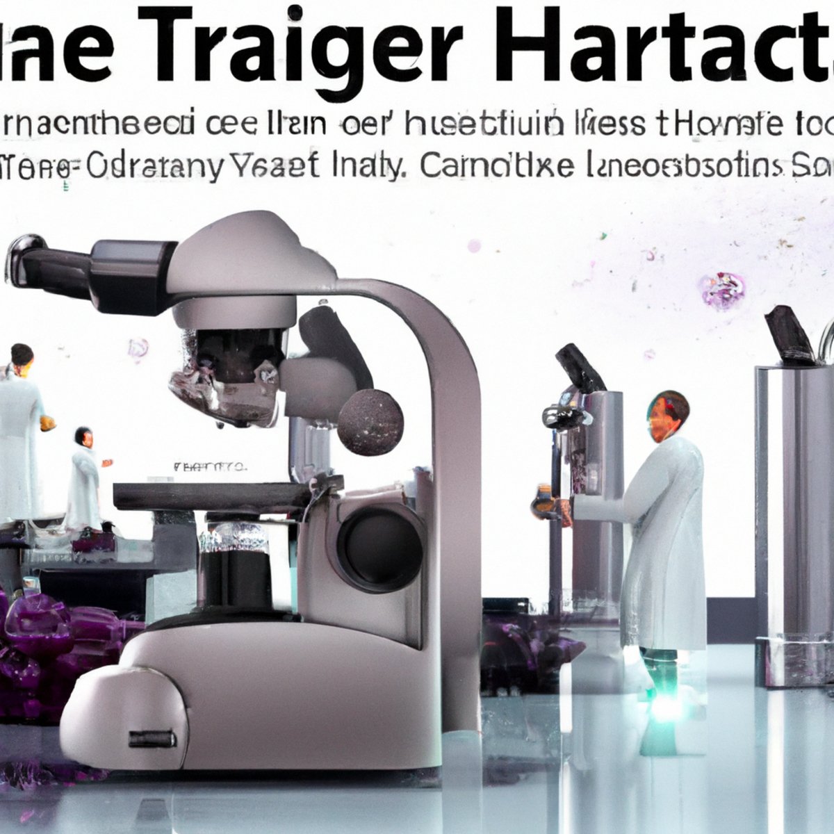 Lifelike photo showcases sleek lab with cutting-edge tech: microscope, 3D printer, robotic arm, VR headset. Promising hair loss treatments -Hair loss treatment