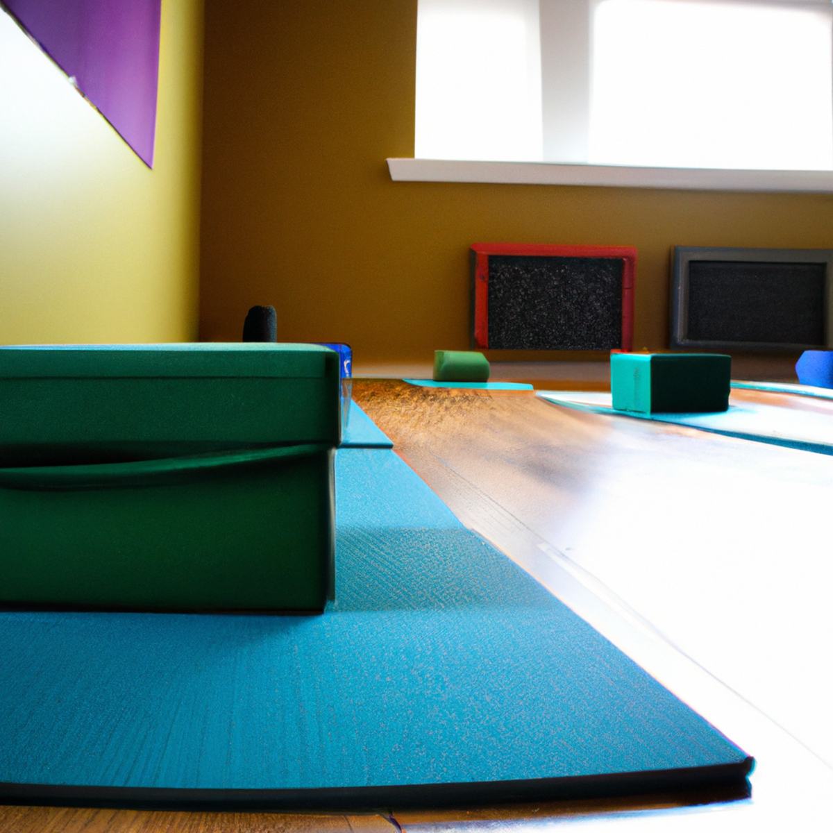 A serene room with yoga mat, essential oils, running shoes, water bottle, and towel promotes stress-relieving exercise -Healthy ways to manage stress