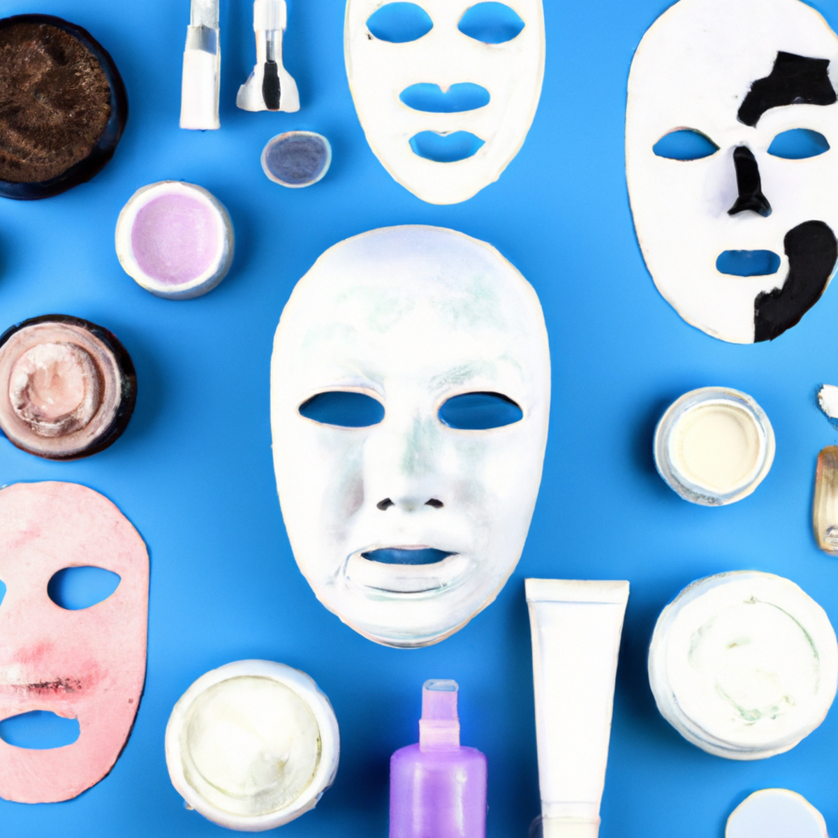 Vibrant masks and tools on white surface showcase transformative potential of multi-masking for comprehensive skincare routine.