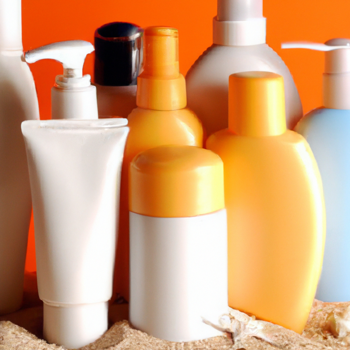 Sunscreen bottles of various SPF levels for sensitive skin, emphasizing the importance of sun protection for rosacea management.