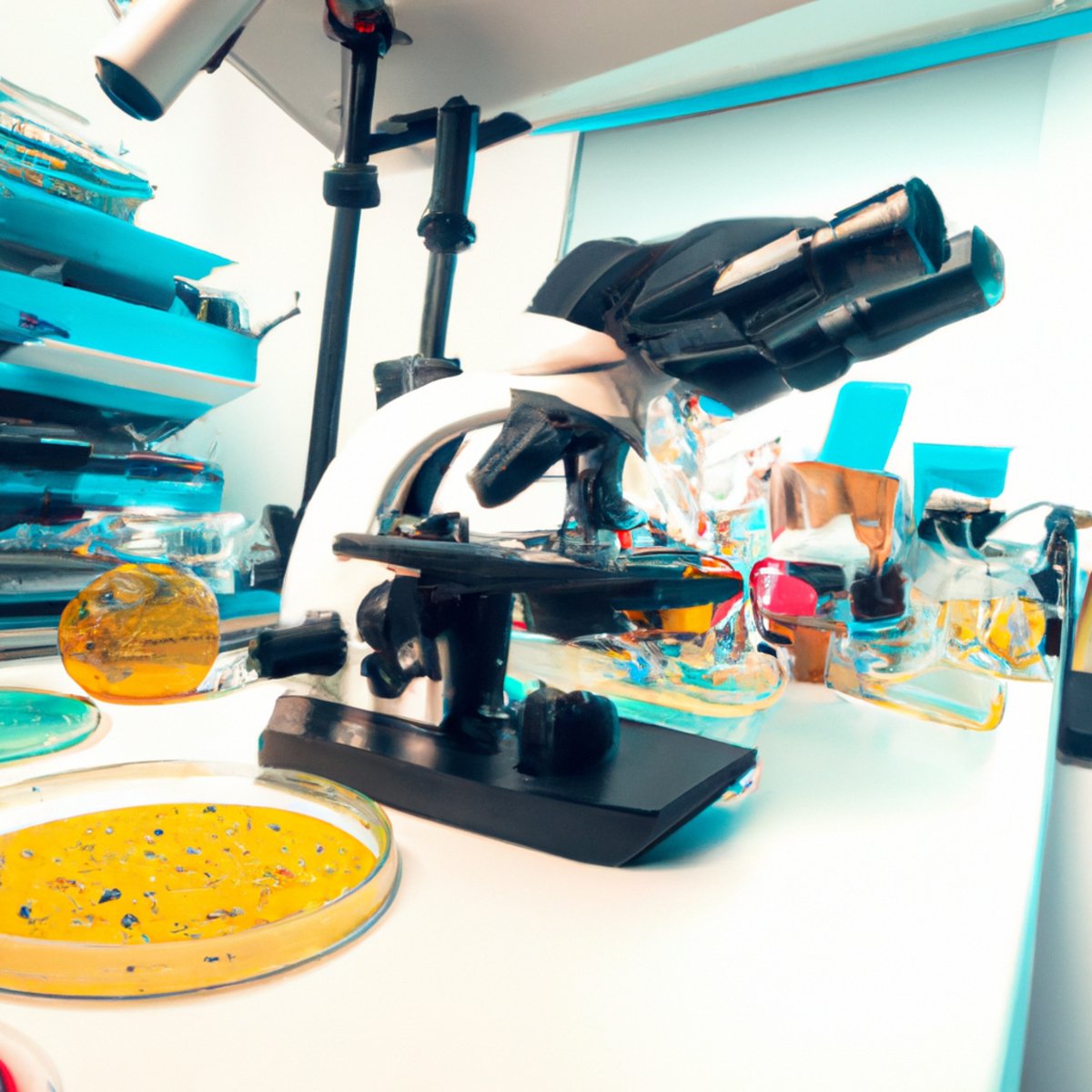 Cutting-edge lab equipment and microscope reveal vibrant, multi-colored substance in petri dish, symbolizing progress in cystic fibrosis research.