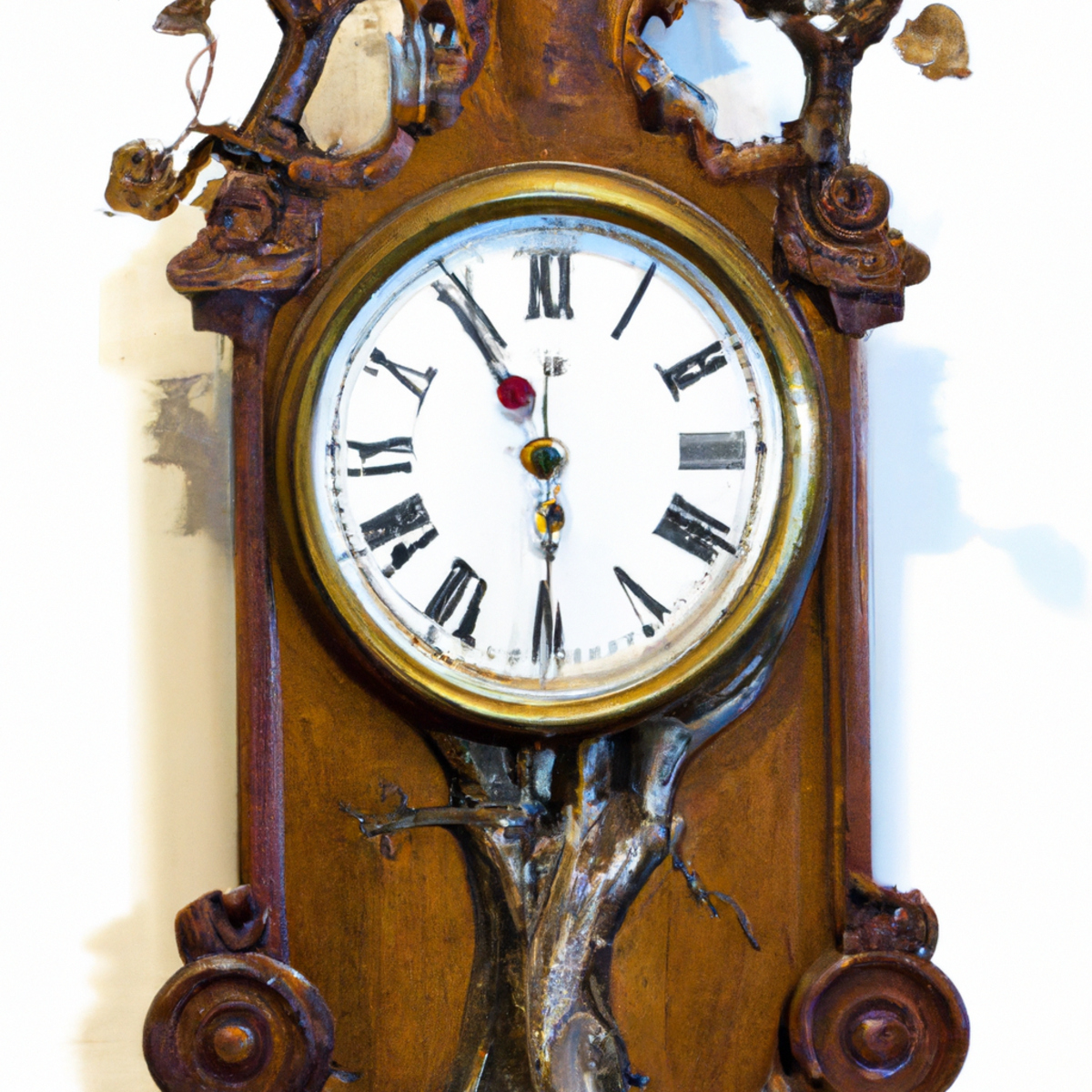 Antique clock frozen at twelve, symbolizing relentless aging. Aged mantelpiece echoes strength of those with Progeria.