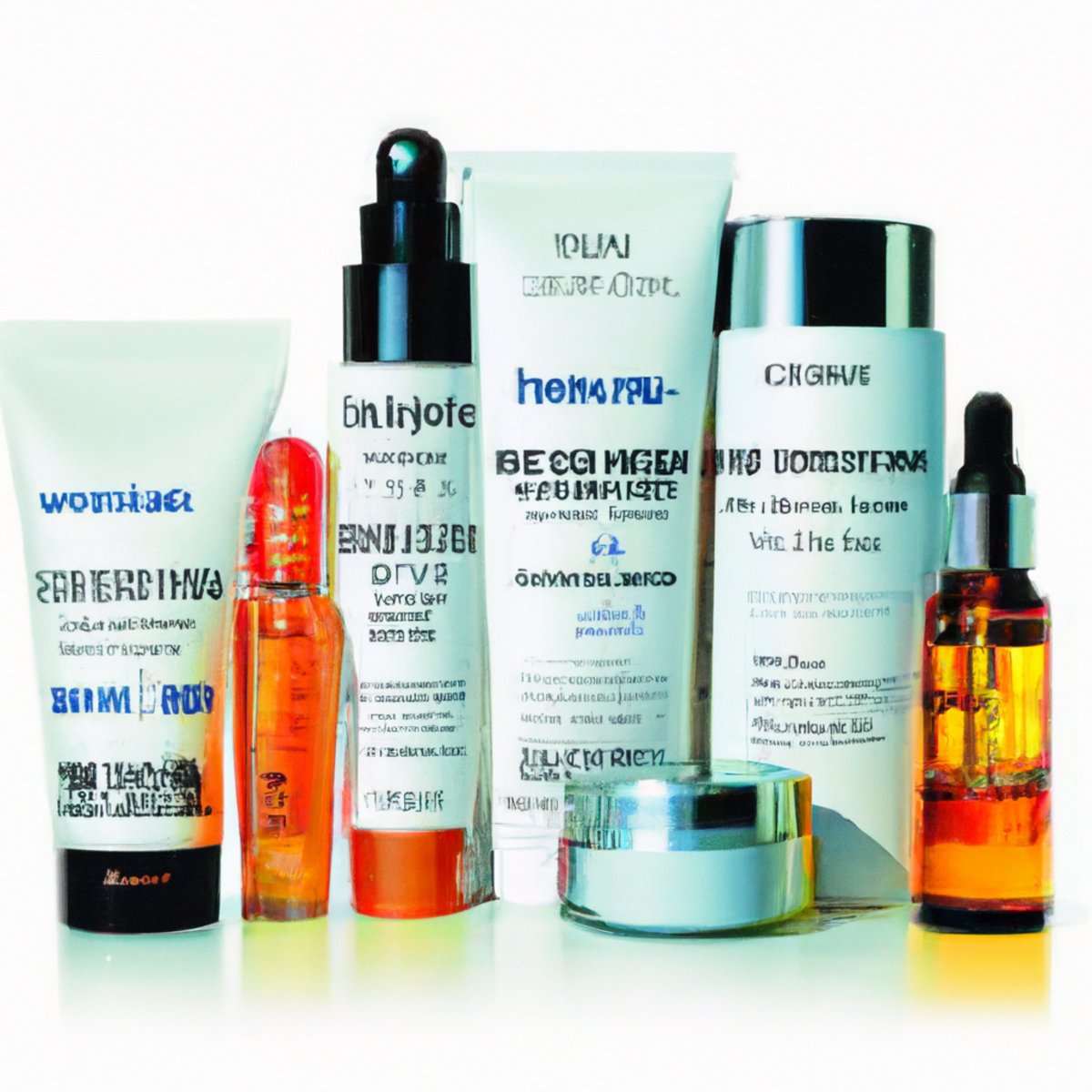 Various skincare products neatly arranged on a white background, highlighting their importance in melasma treatment.