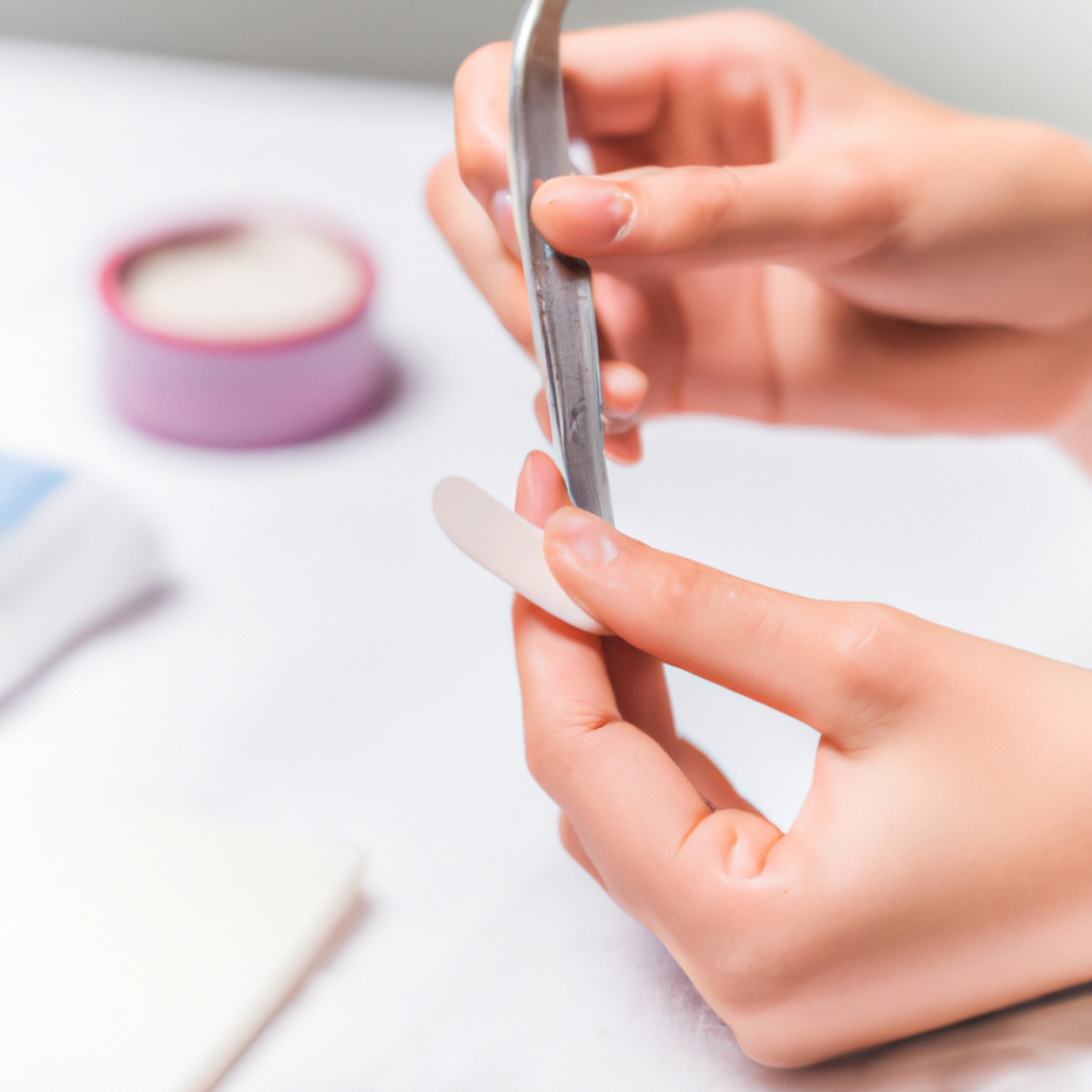 Close-up of hand using tweezers to remove hangnail, showcasing precision and tools for effective nail care -Nail disorders treatment