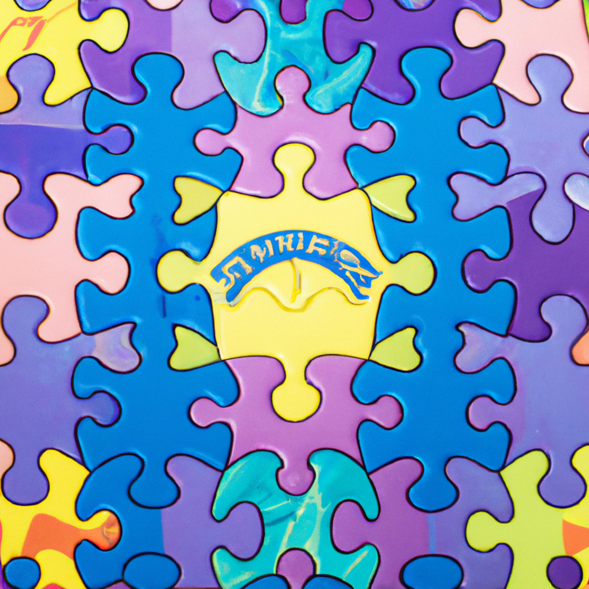 Vibrant puzzle representing Stiff Person Syndrome awareness, showcasing intricate details and diverse colors, patterns, and textures.