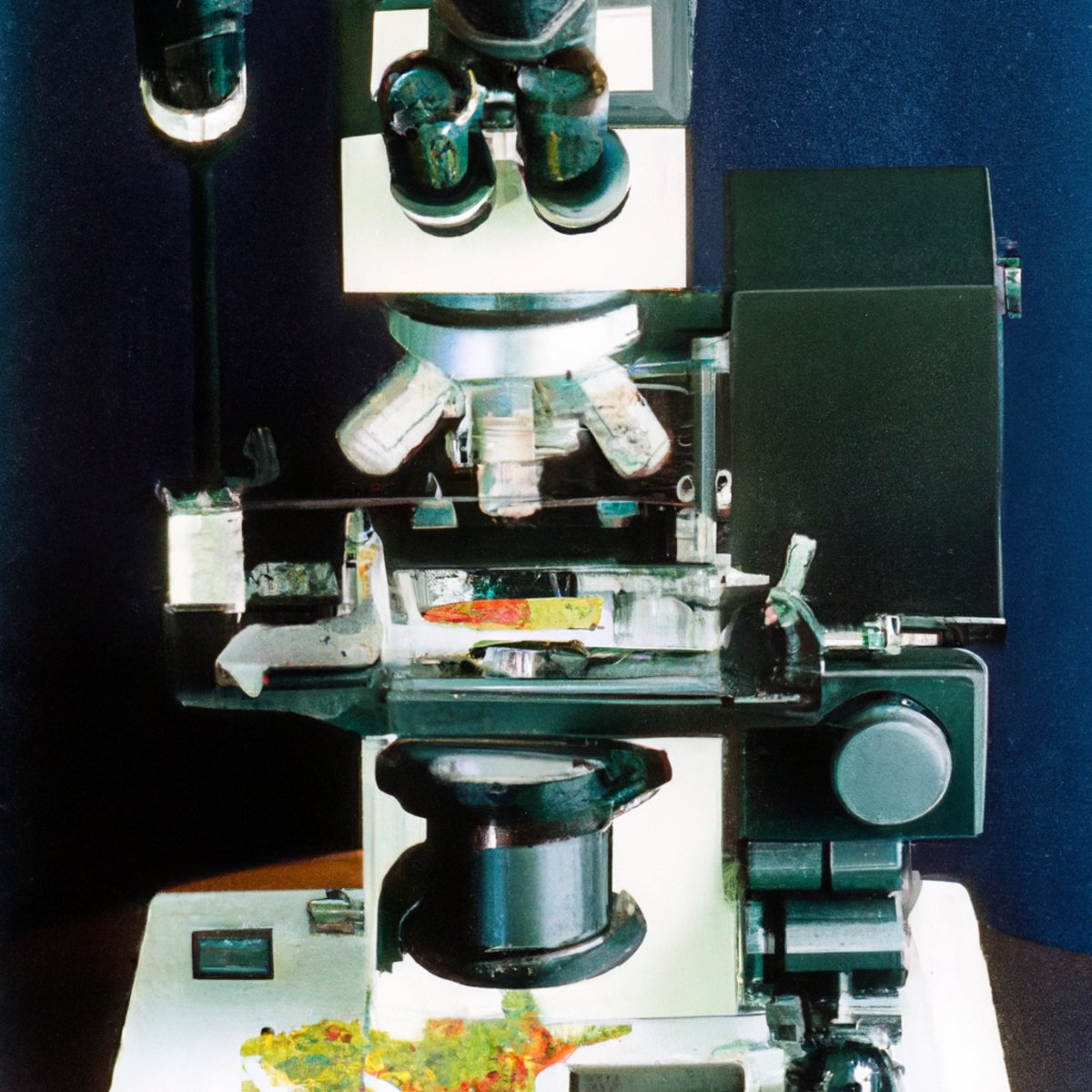 Advanced microscope with precise lens and microscopic samples, symbolizing professional diagnosis and management of Hermansky-Pudlak Syndrome.
