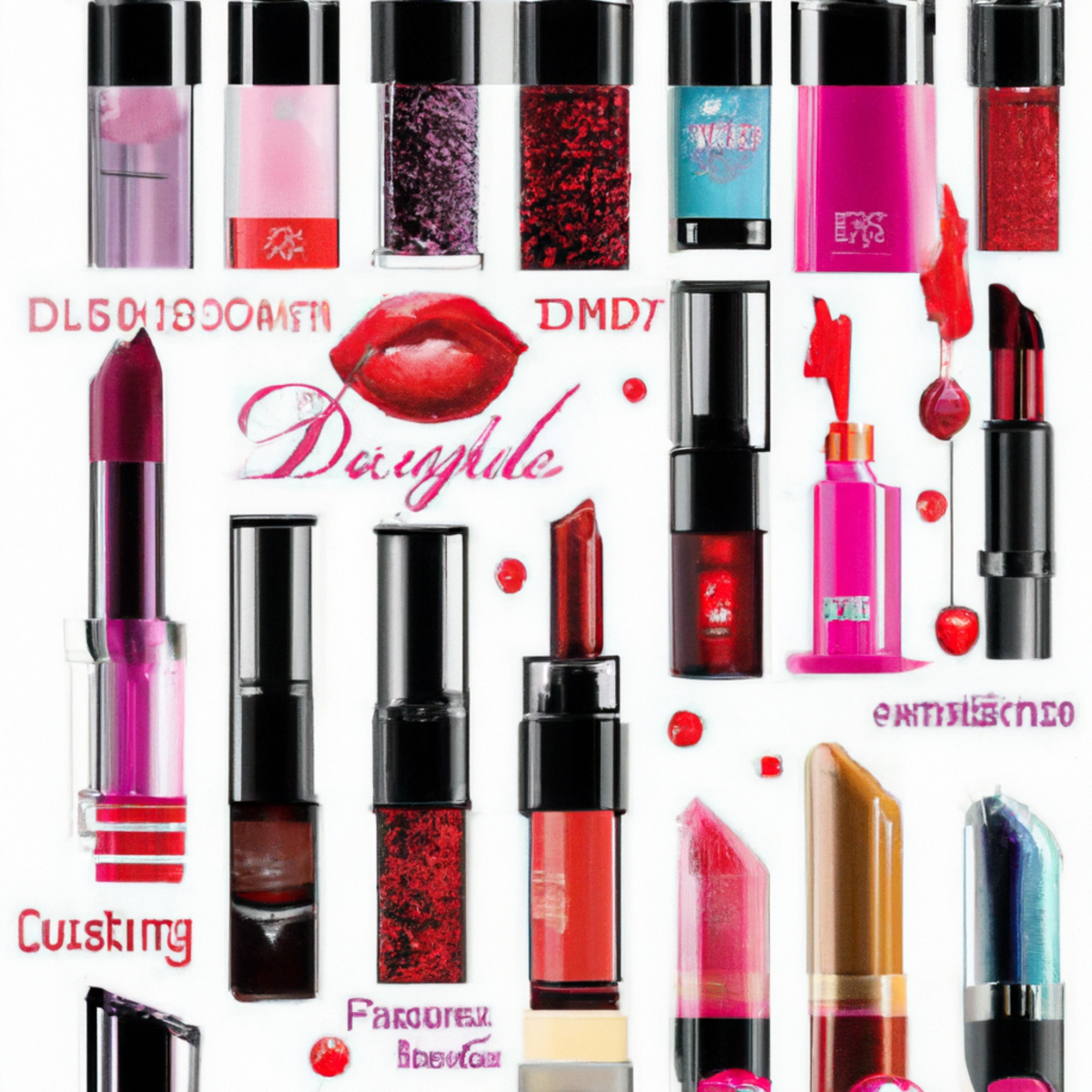 Vibrant lip colors steal the spotlight in a stunning photo of lipsticks, glosses, and stains on a mirrored surface.