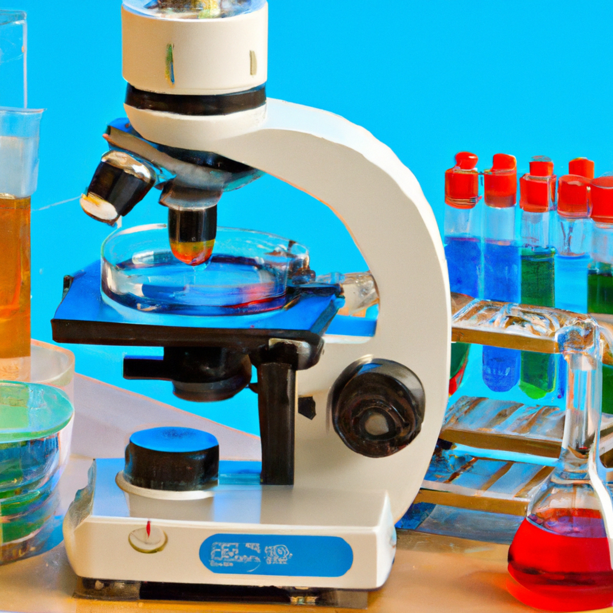 Scientific laboratory scene with research bench, instruments, and petri dish symbolizing investigation of Lesch-Nyhan Syndrome.