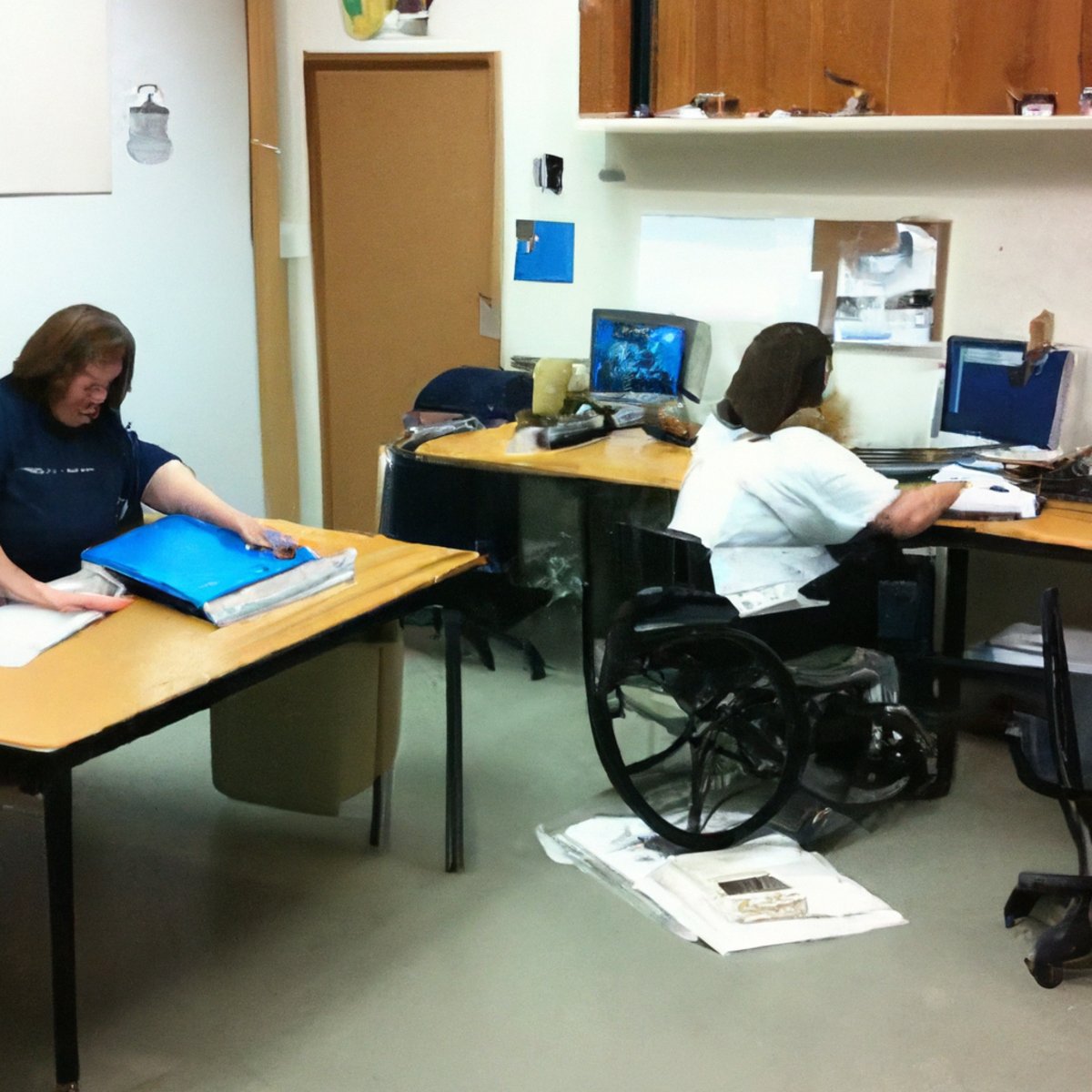 Inclusive classroom with visually impaired student using assistive technology for productive learning.