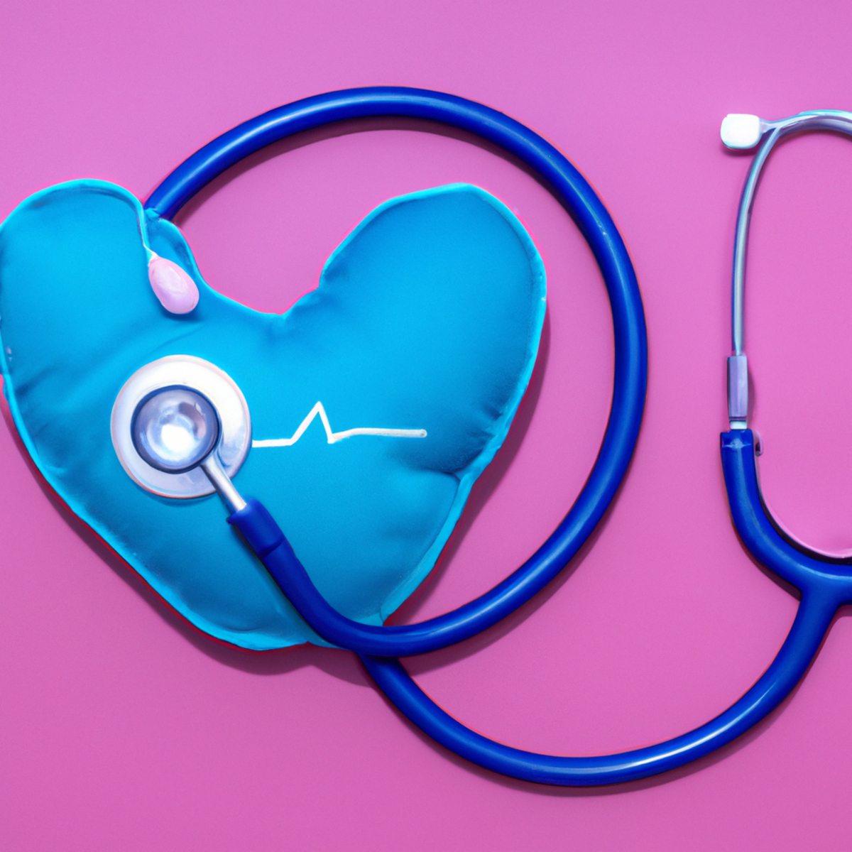 Stethoscope on heart-shaped pillow symbolizes connection between medical care and challenges of living with Arrhythmogenic Right Ventricular Dysplasia (ARVD)