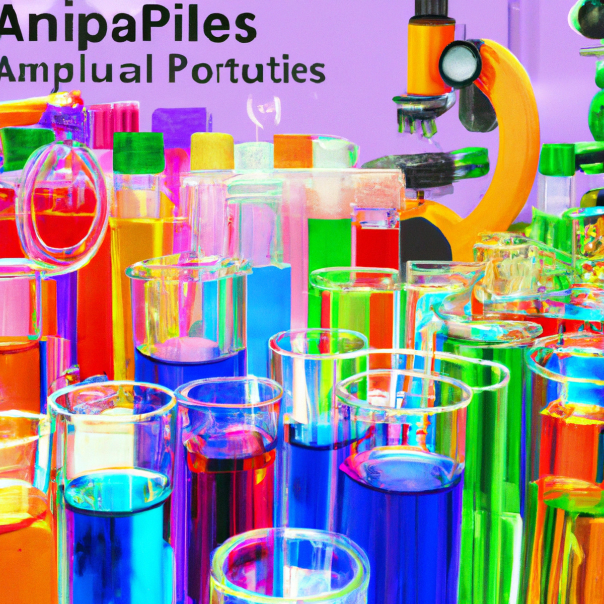 Close-up view of a meticulously arranged laboratory with colorful test tubes, microscopes, and scientific equipment. Symbolizes research on Alpha-1 Antitrypsin Deficiency.