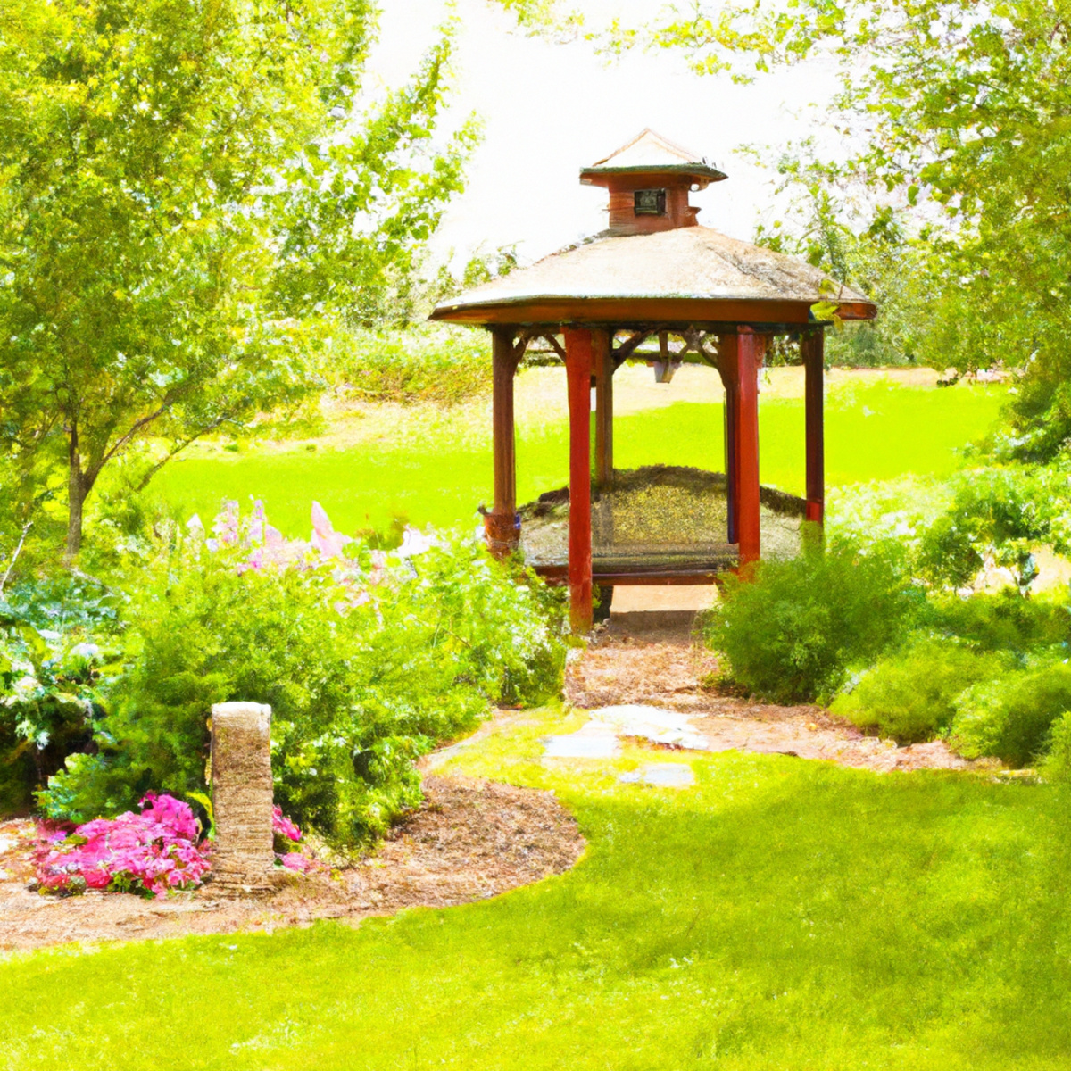 Tranquil park with winding pathway, gazebo, and blooming flowers, promoting heart-healthy lifestyle and nature's role - Loeys-Dietz Syndrome