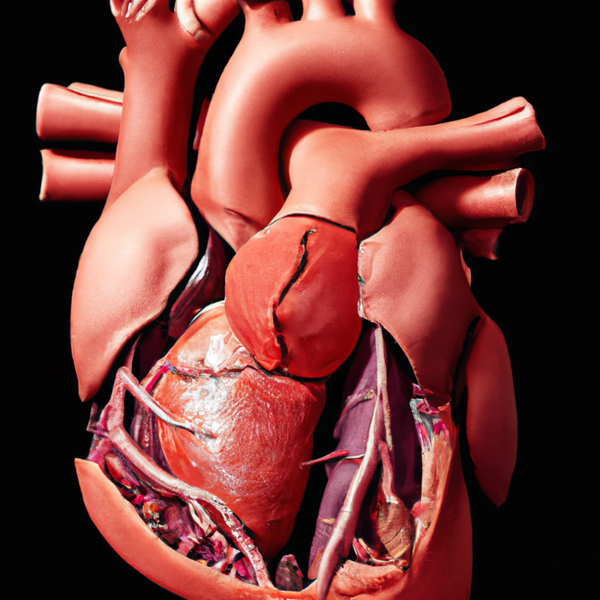 Close-up of human heart with vibrant red muscle, revealing giant cells in myocardium, indicating Giant Cell Myocarditis.