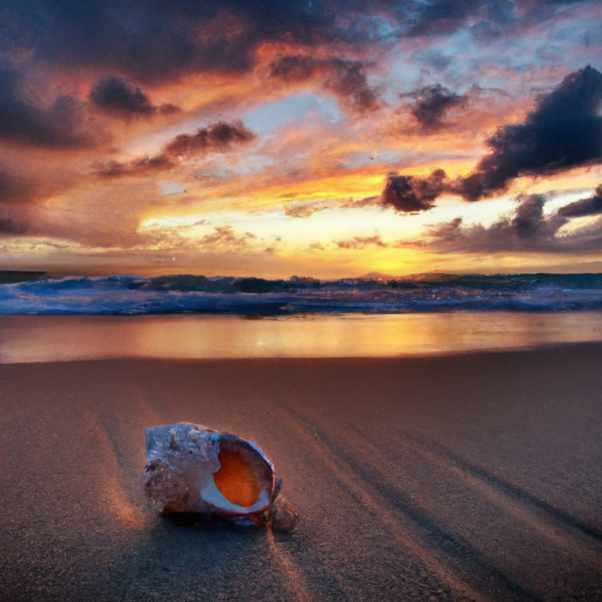 Solitary seashell on warm sand, illuminated by setting sun, symbolizes emotional recovery amidst life's challenges - Takotsubo Cardiomyopathy (Broken Heart Syndrome) 
