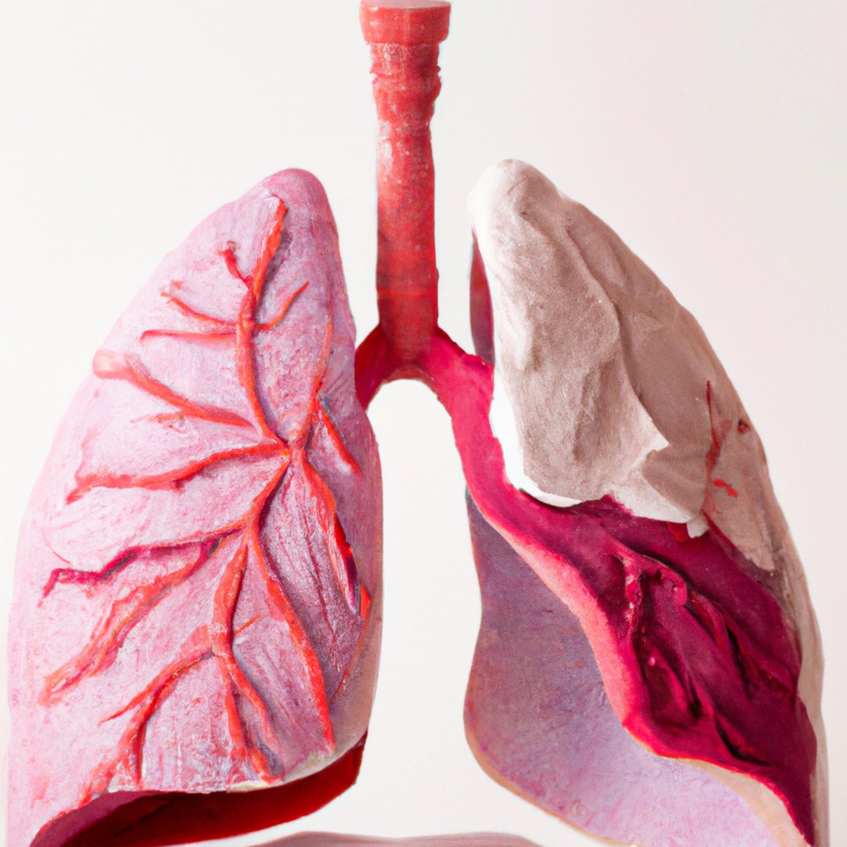 Detailed lung models, one healthy, one with Desquamative Interstitial Pneumonia (DIP), with medication and stethoscope.