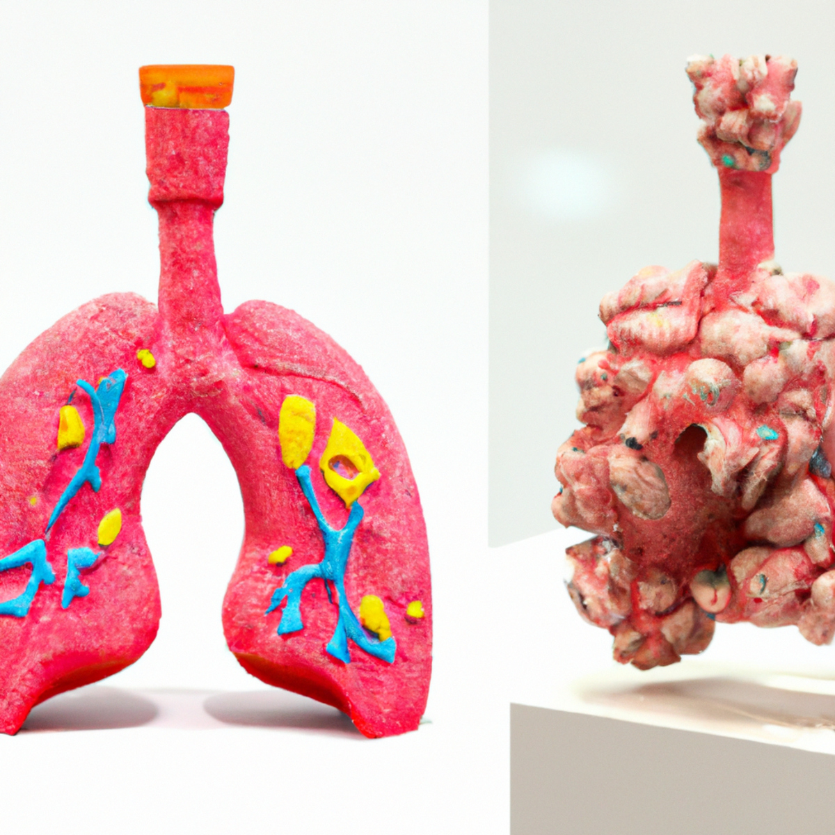 Detailed lung model with magnifying glass, lifestyle symbols, on white - Alpha-1 Antitrypsin Deficiency