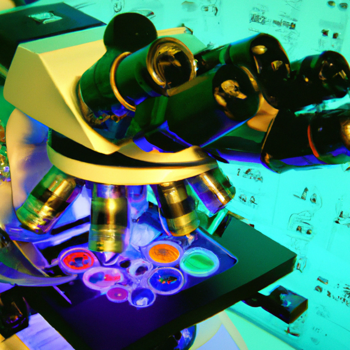 Microscope examines vibrant genetic samples on a glass slide, while a computer screen displays intricate sequencing analysis-Kabuki Syndrome