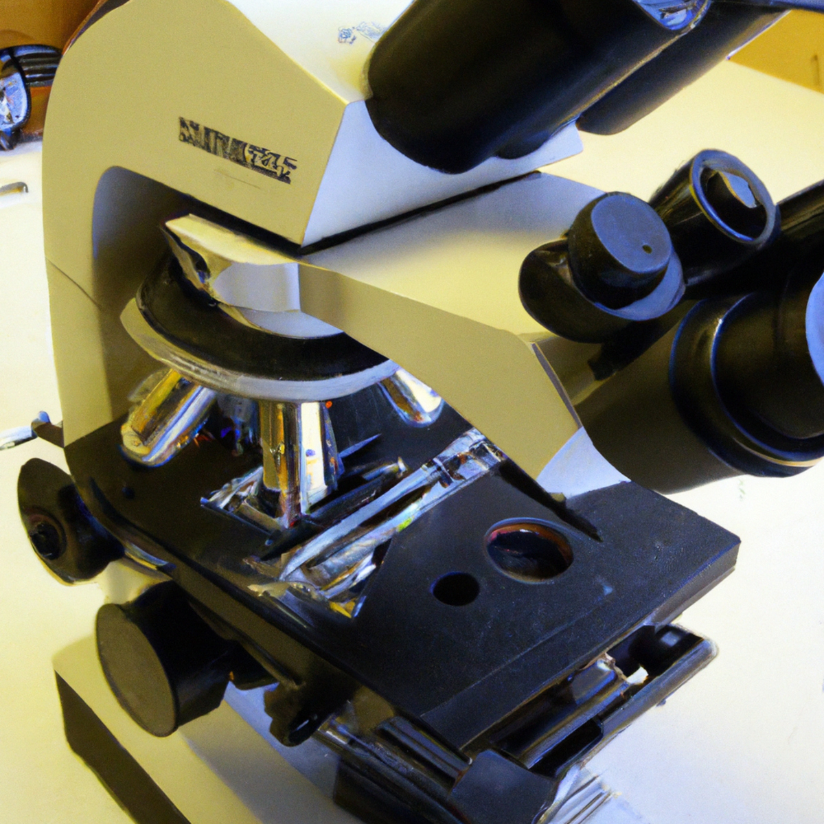 Close-up of laboratory microscope for precise Fragile X Syndrome detection, emphasizing early intervention for optimal development.