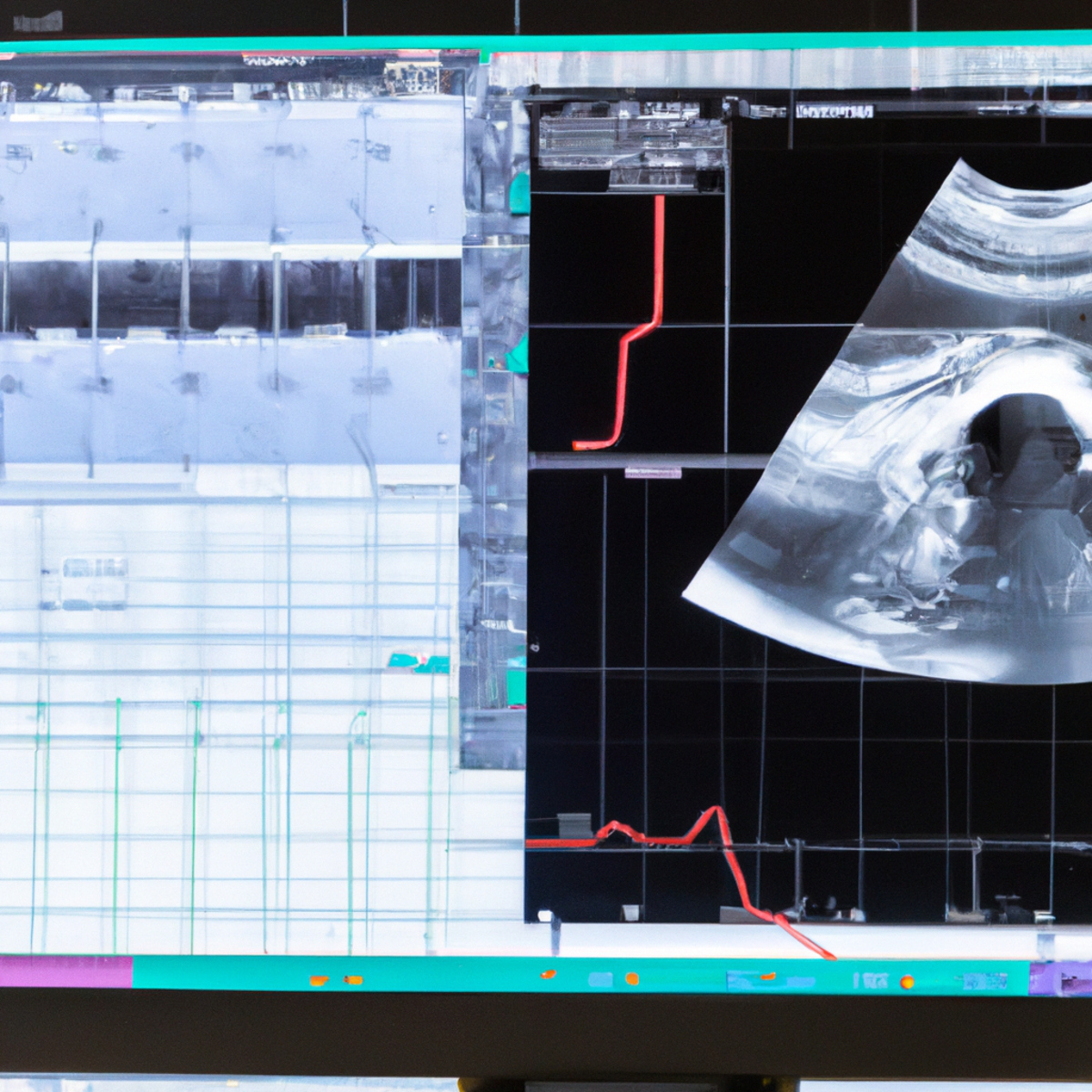 Sophisticated echocardiography machine displays detailed ultrasound image of Left Ventricular Noncompaction (LVNC)
