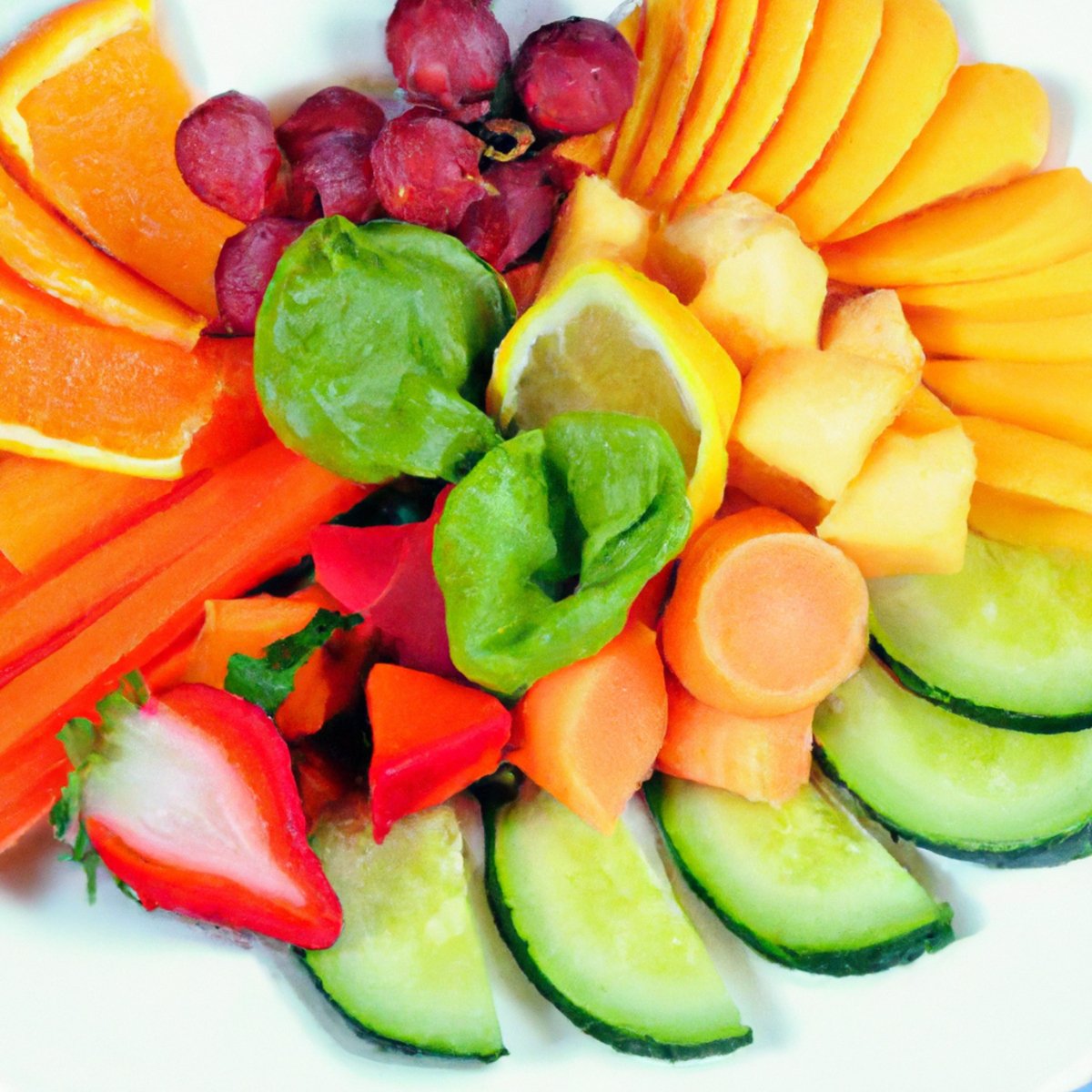 Gastroparesis-friendly plate with fresh fruits, veggies, and lean proteins, promoting nourishment and limited stomach function.