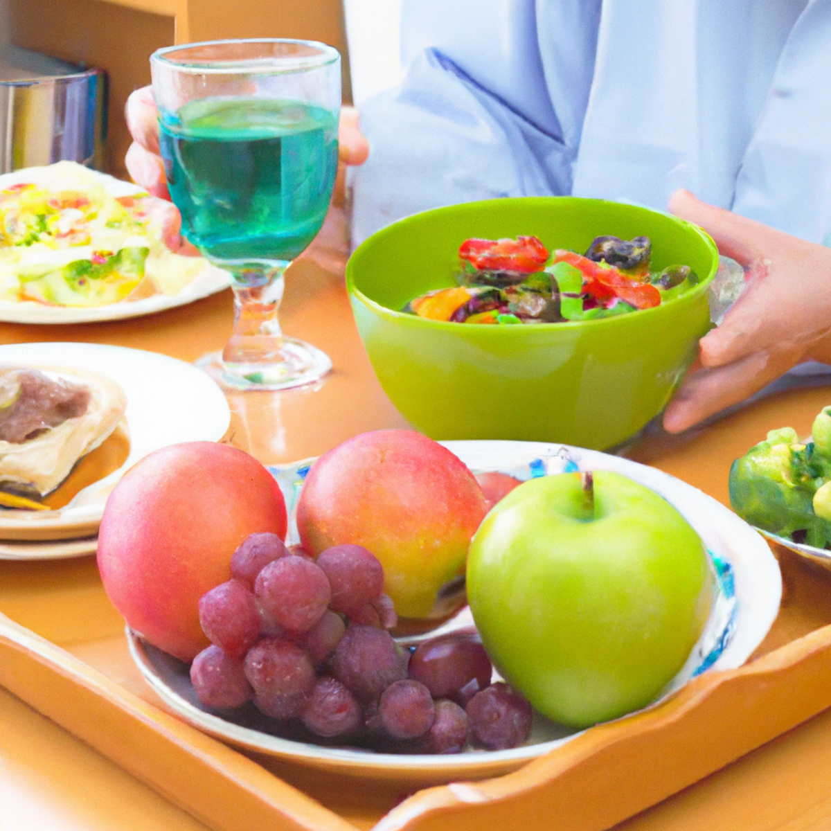 Balanced and nutritious meal with fruits, vegetables, whole grains, lean proteins, and hydration - Alport syndrome