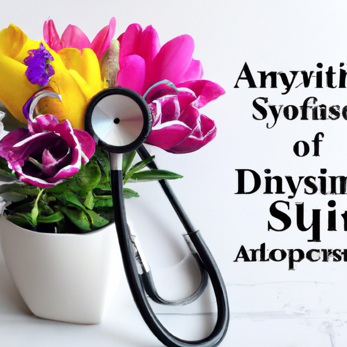 Vibrant bouquet of flowers and stethoscope symbolize resilience, growth, and medical journey in Alport Syndrome article.