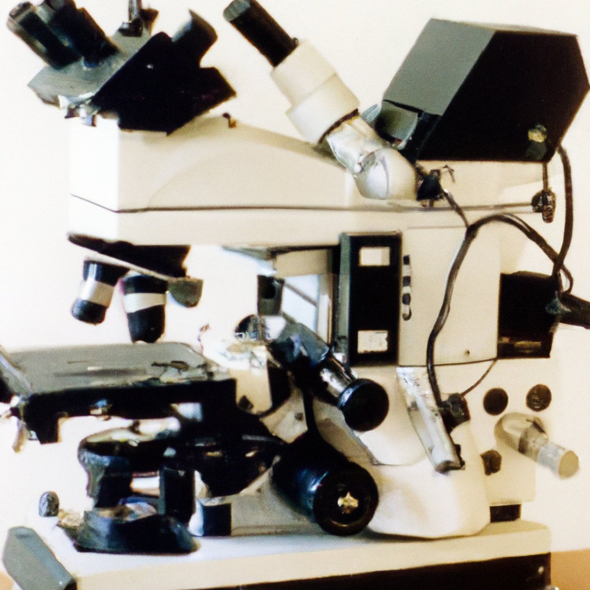 Close-up of laboratory microscope with intricate details, test tubes, and petri dishes, symbolizing scientific research on Jansen's Metaphyseal Chondrodysplasia.