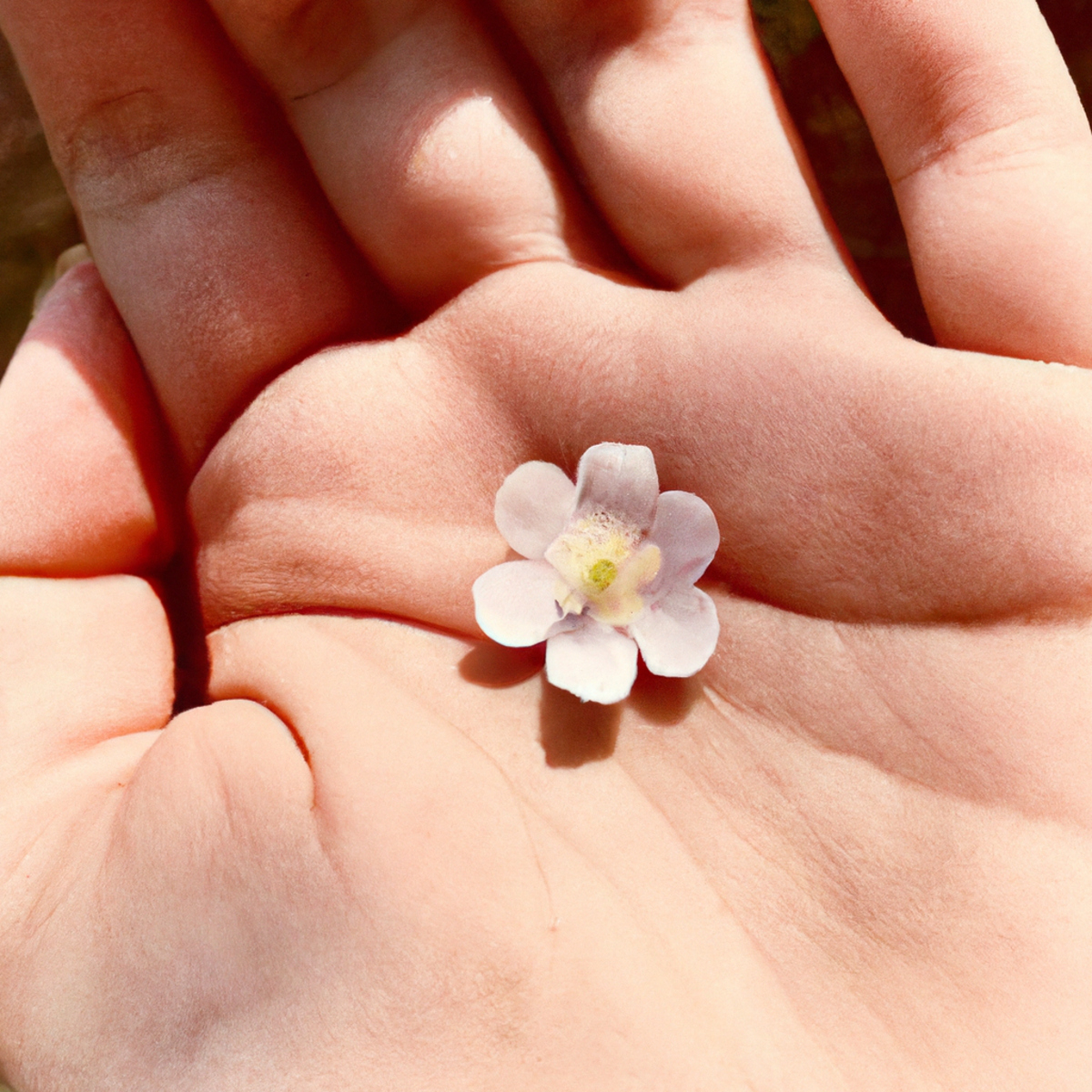 Close-up of hand holding delicate flower, symbolizing fragility of life & importance of understanding Congenital Insensitivity to Pain with Anhidrosis (CIPA).