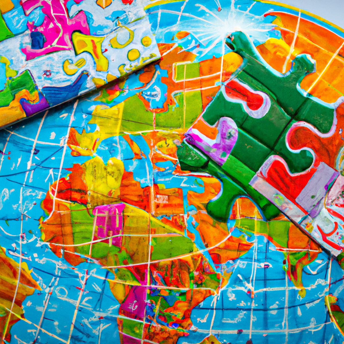 Close-up of colorful puzzle with educational symbols, representing unity and collaboration. Metaphor for raising awareness about Treacher Collins Syndrome and the importance of education in supporting affected individuals.