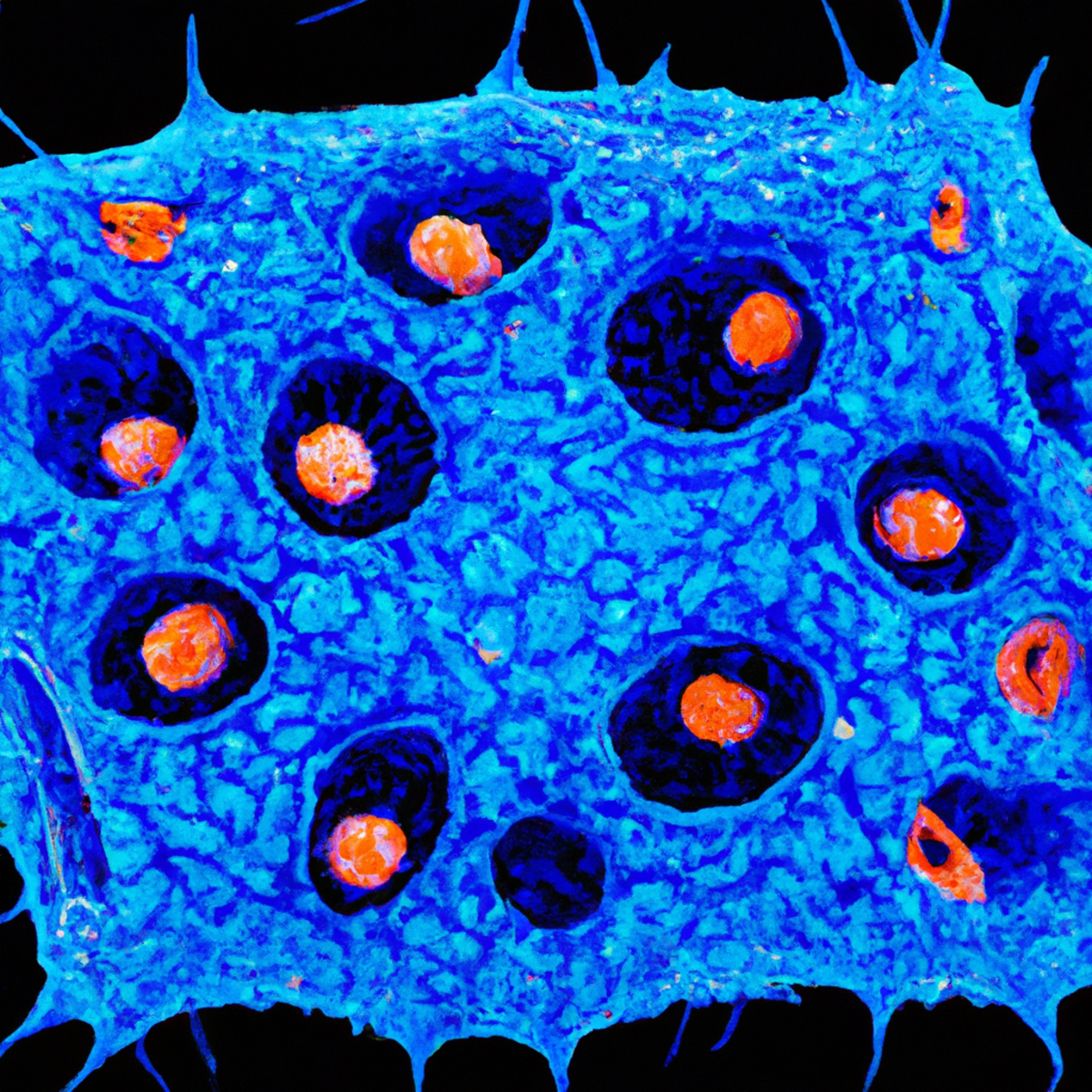 Close-up of a human cell with highlighted Langerhans cells on blue background -Langerhans Cell Histiocytosis (LCH)