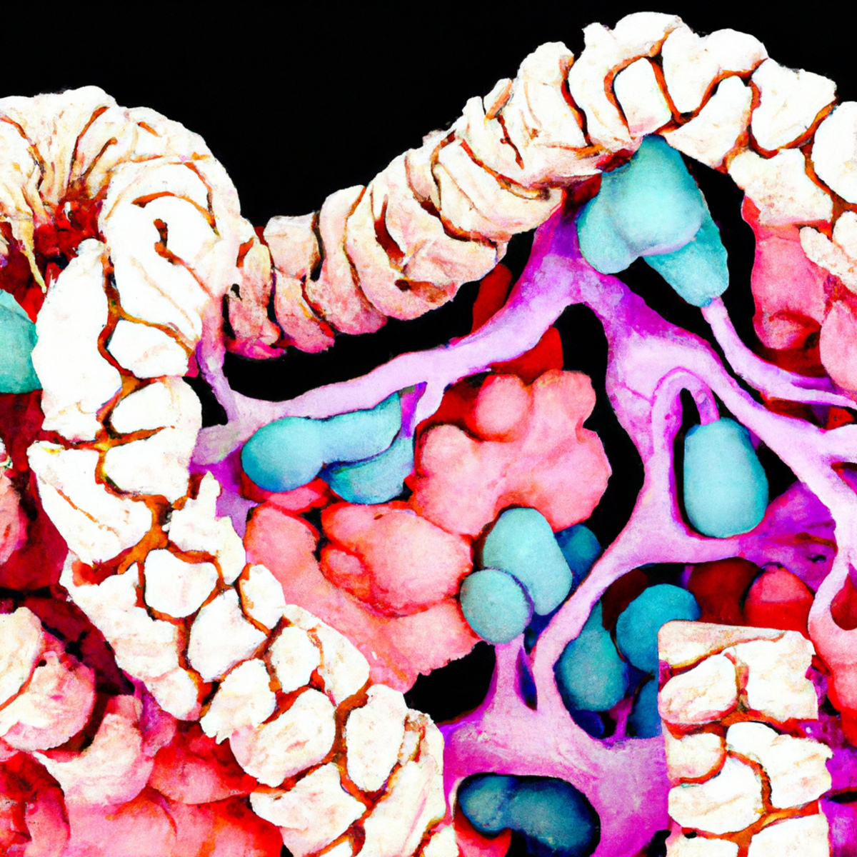 Close-up of a pink and white lung model, showcasing the intricate alveoli structure and abnormal protein accumulation in PAP.