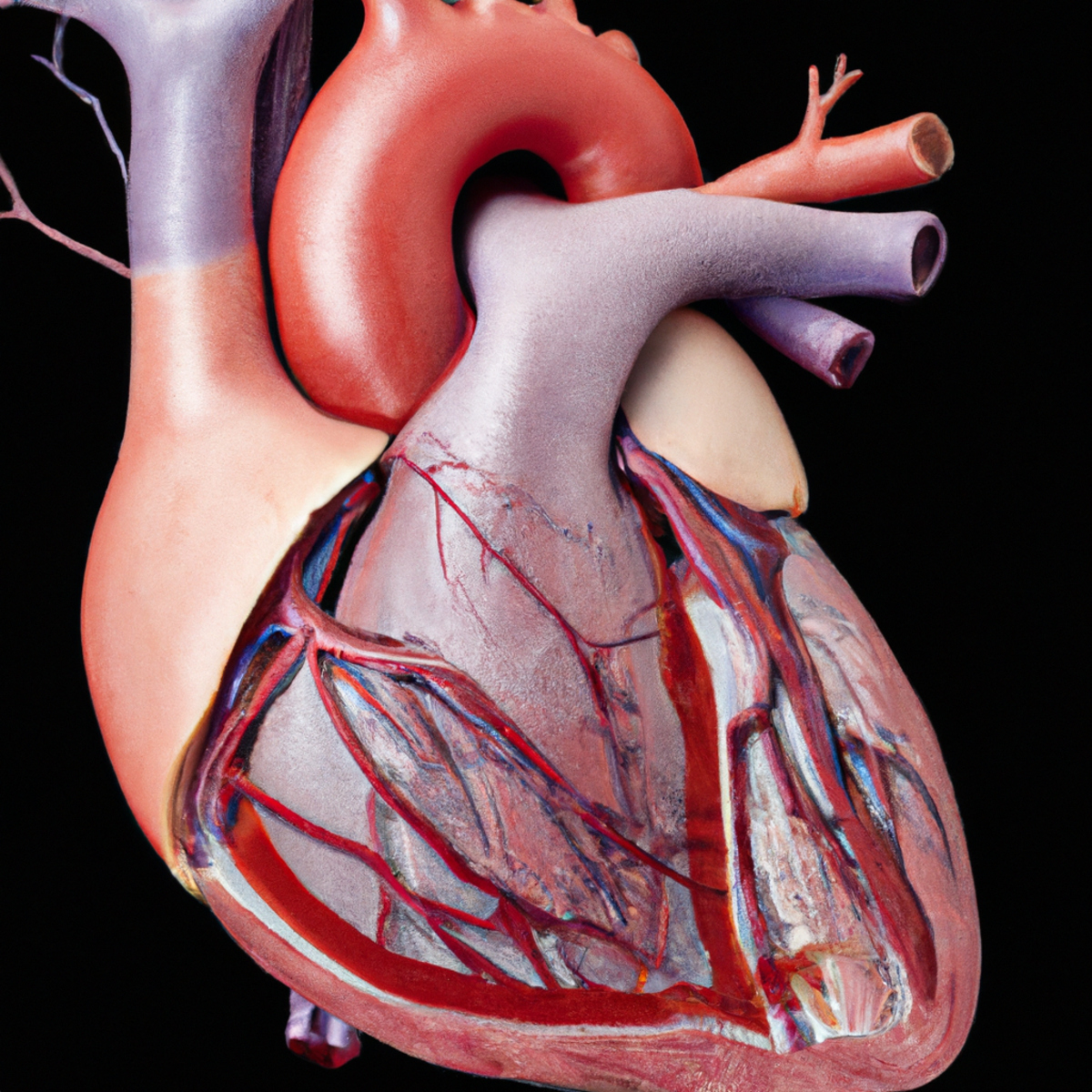 Close-up of human heart specimen with giant cell myocarditis, showcasing inflamed areas and intricate blood vessel network - Giant Cell Myocarditis