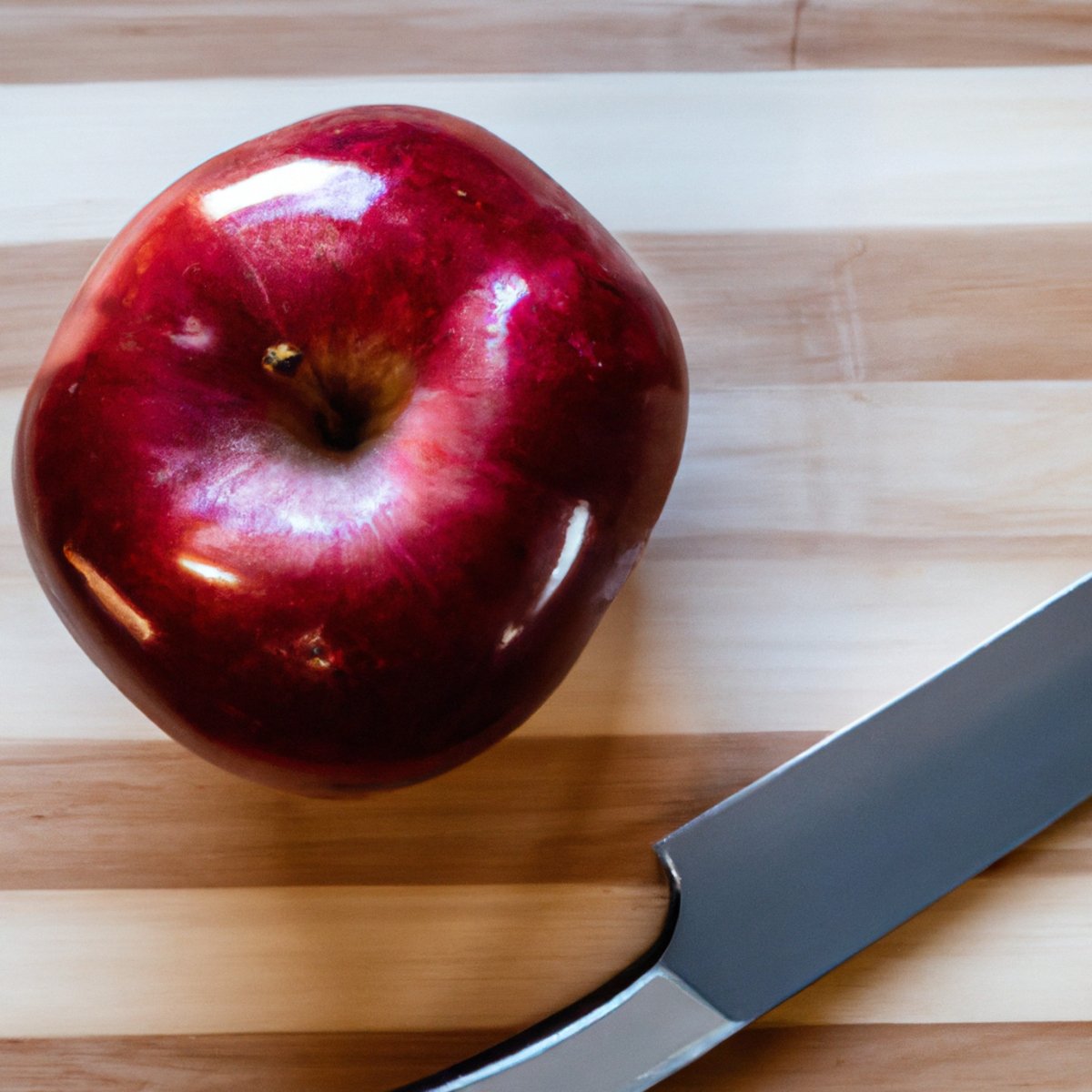 Vibrant red apple on cutting board with shiny knife, emphasizing healthy liver through iron-rich foods - Hemochromatosis