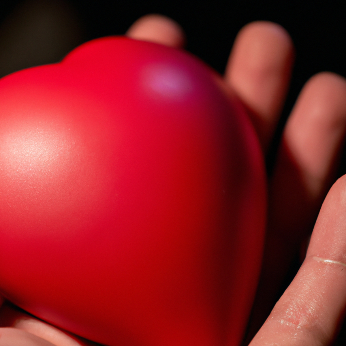 Close-up of a trembling hand squeezing a red foam heart-shaped stress ball, symbolizing the impact of stress on the heart - Takotsubo Cardiomyopathy (Broken Heart Syndrome)