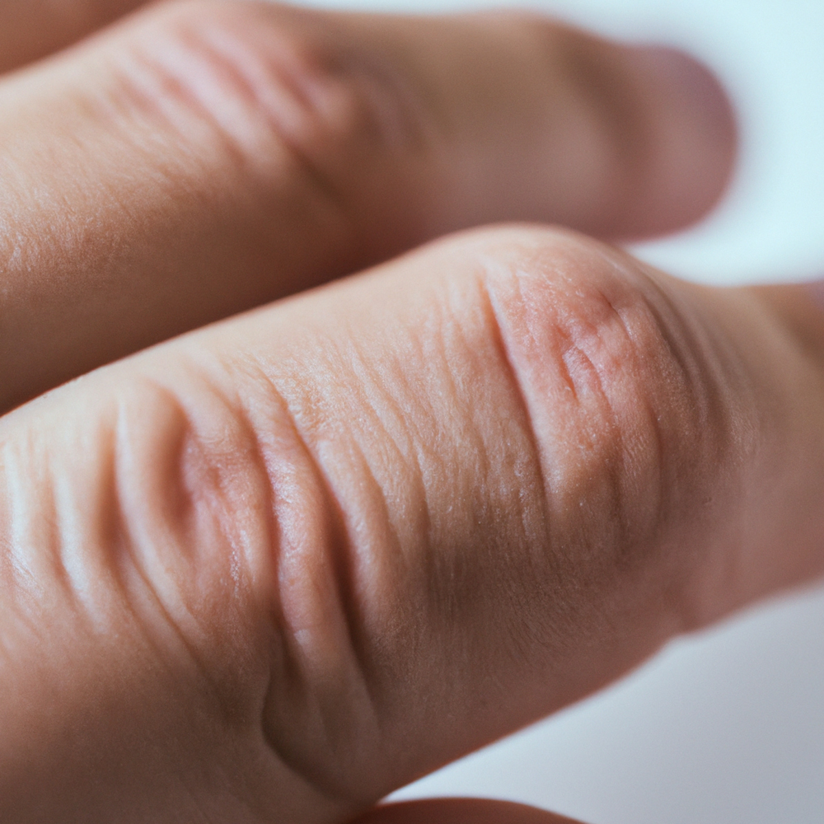 Close-up of a swollen, discolored finger and a 3D model of hand skeleton - Desquamative Interstitial Pneumonia (DIP)