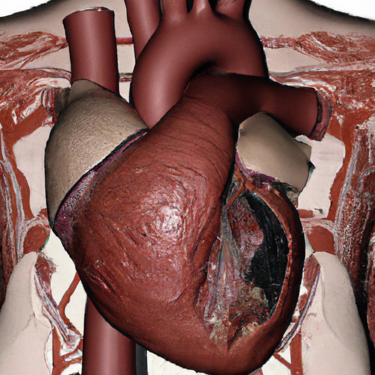 Close-up of meticulously crafted human heart model, highlighting unique characteristics of Left Ventricular Noncompaction (LVNC).