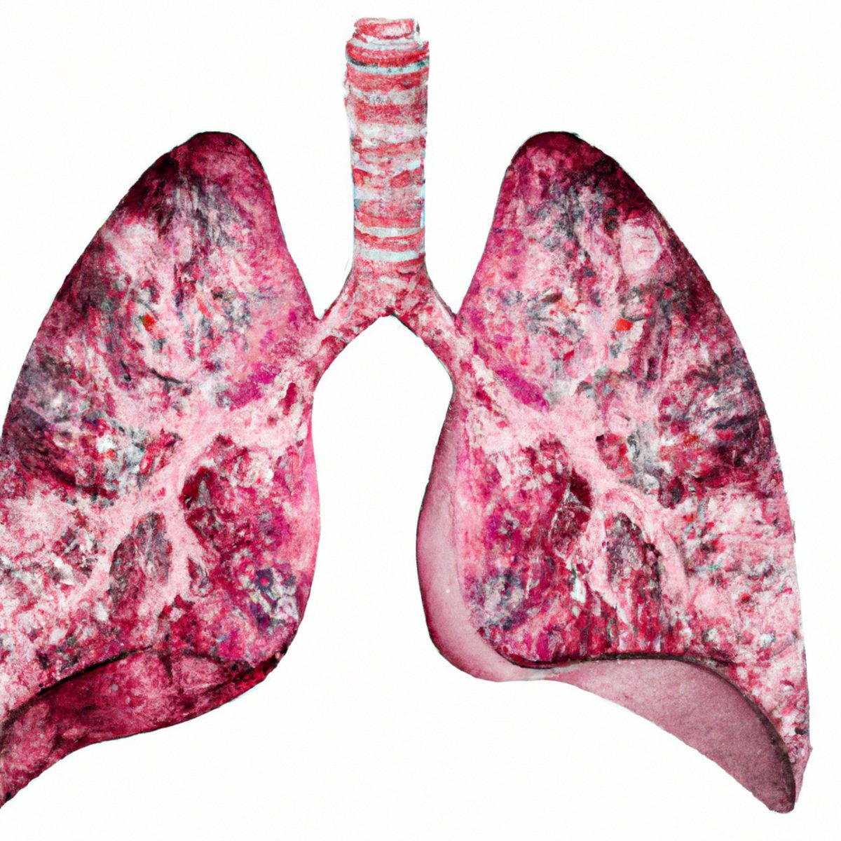 Detailed image of healthy pink lungs with gray granulomas, indicating early signs of sarcoidosis.